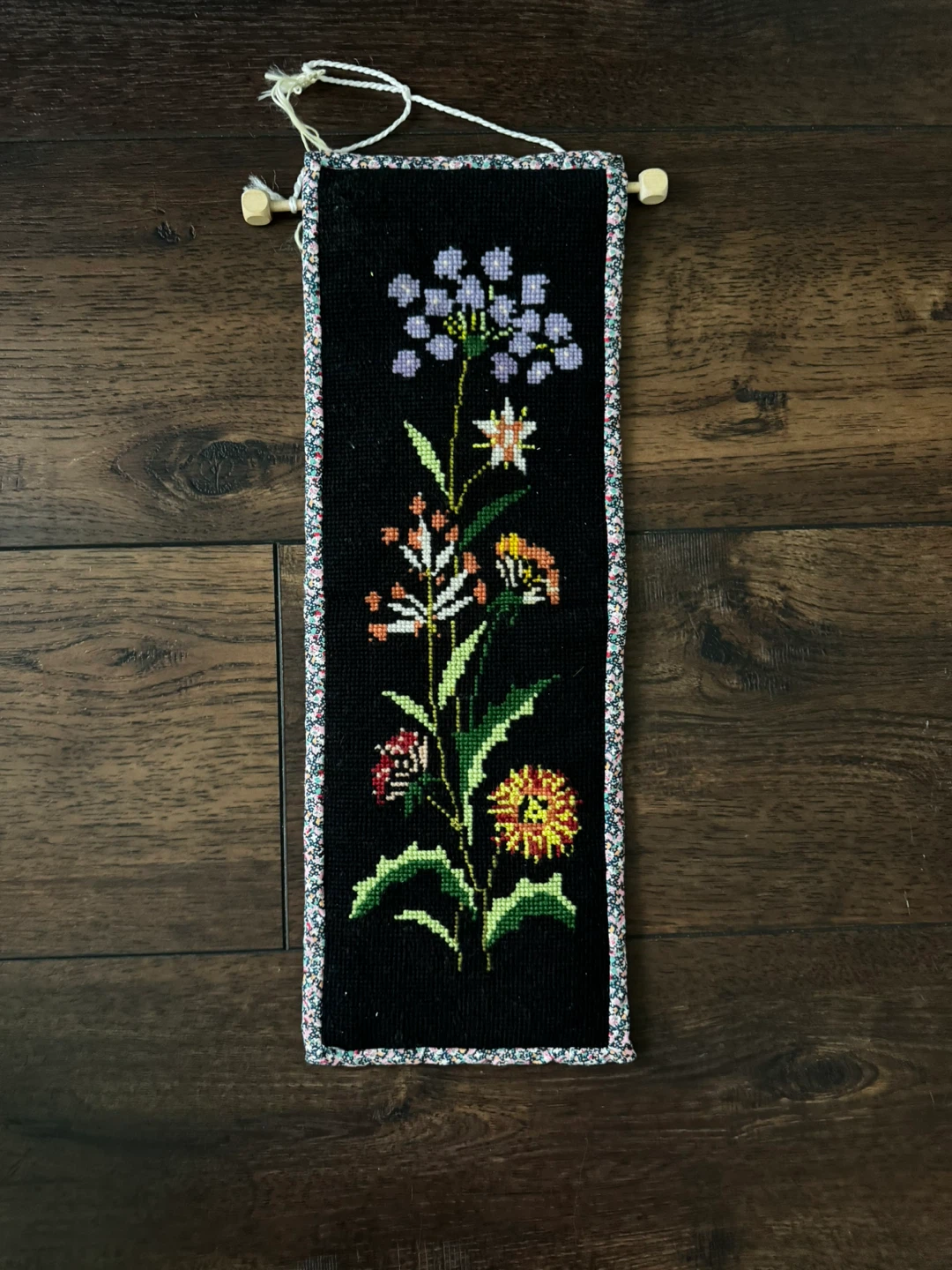 Hand-embroidered floral wall hanging