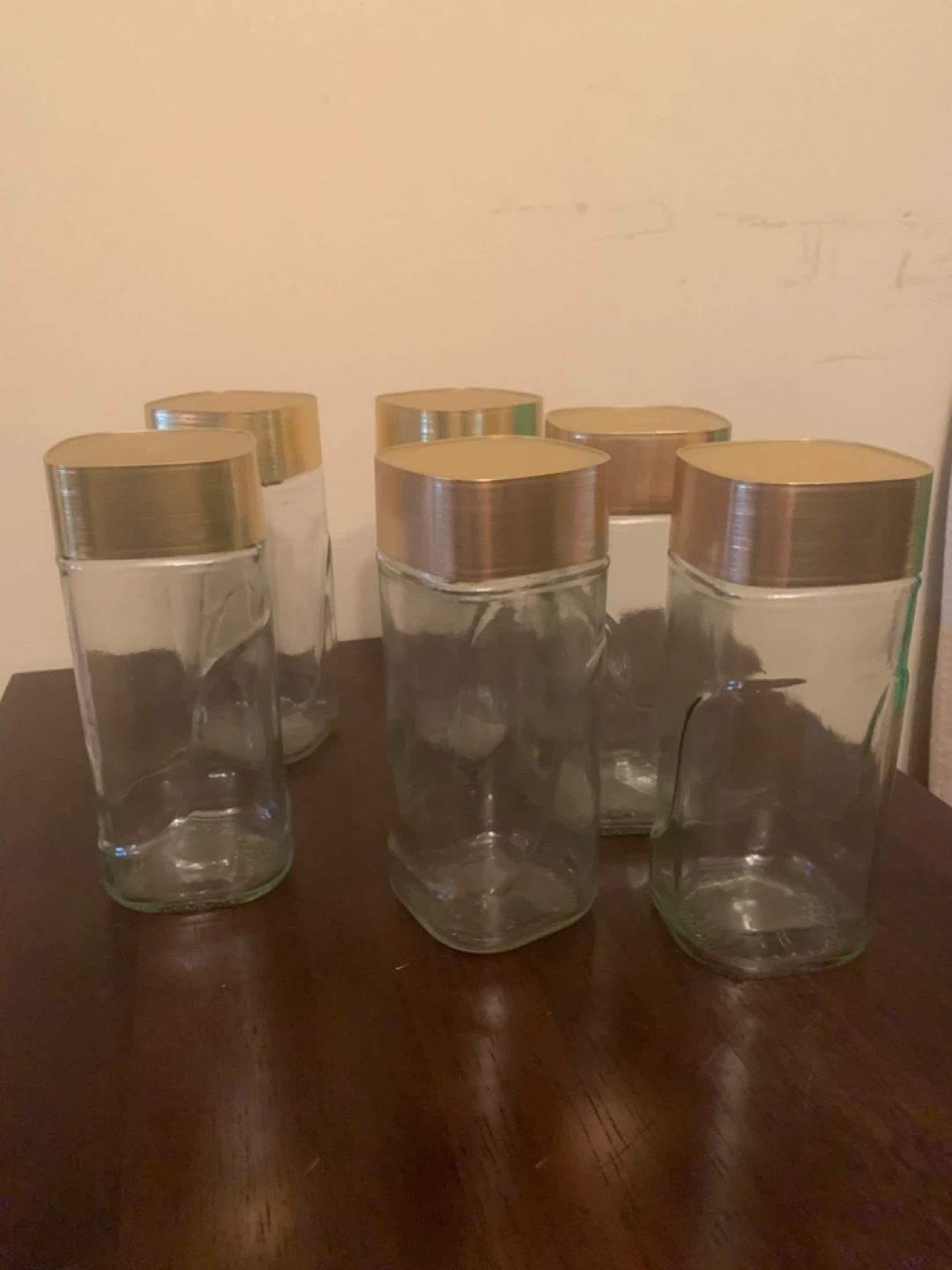 Set of 6 Nescafe Coffee Jars with Gold Lids