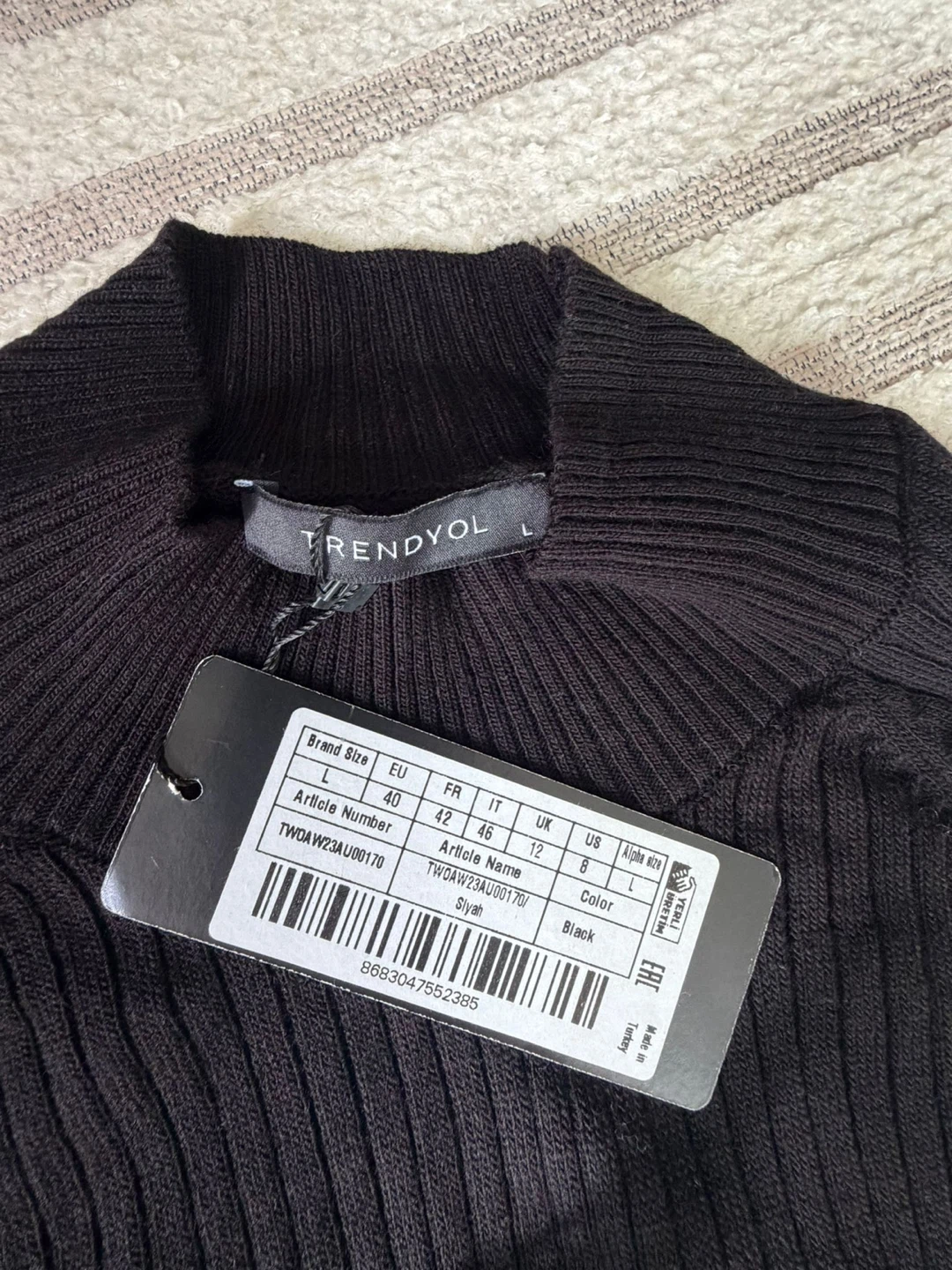 Black Cropped Ribbed Knit Sweater - Size L - photo 2