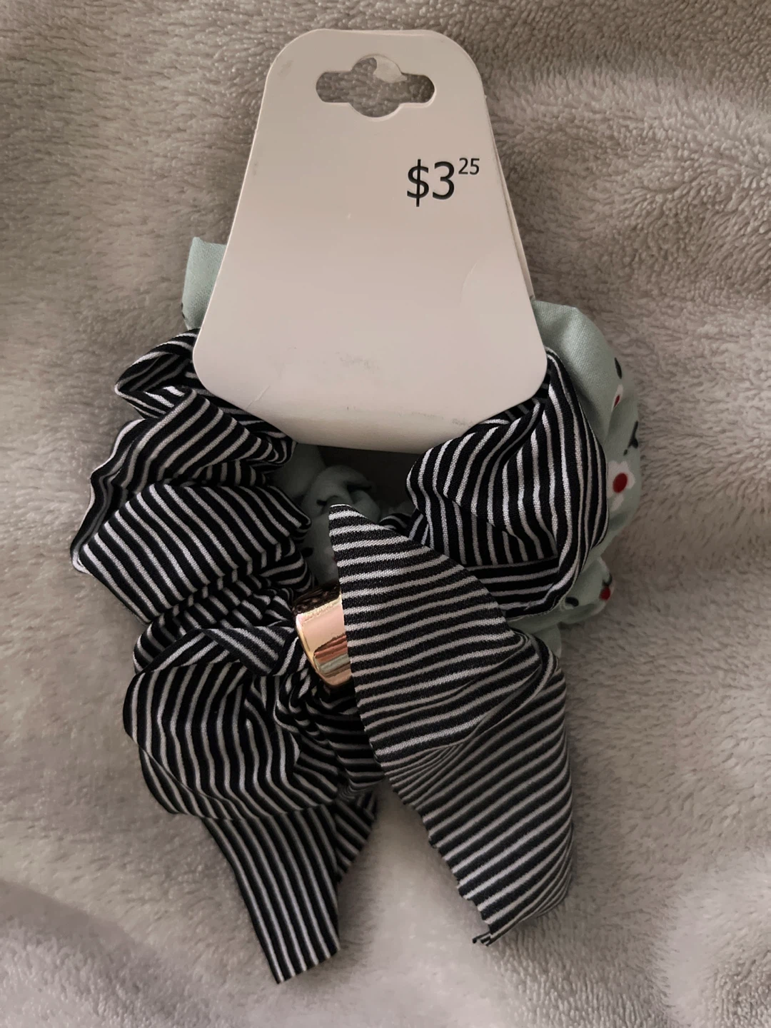 ⚽️Scrunchie Set - Light Blue Floral & Black Stripe