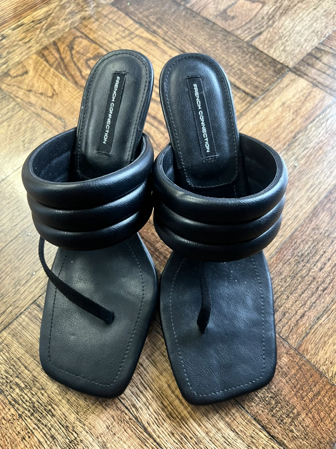 French Connection Black Vegan Leather Heeled Sandals Size 8.5