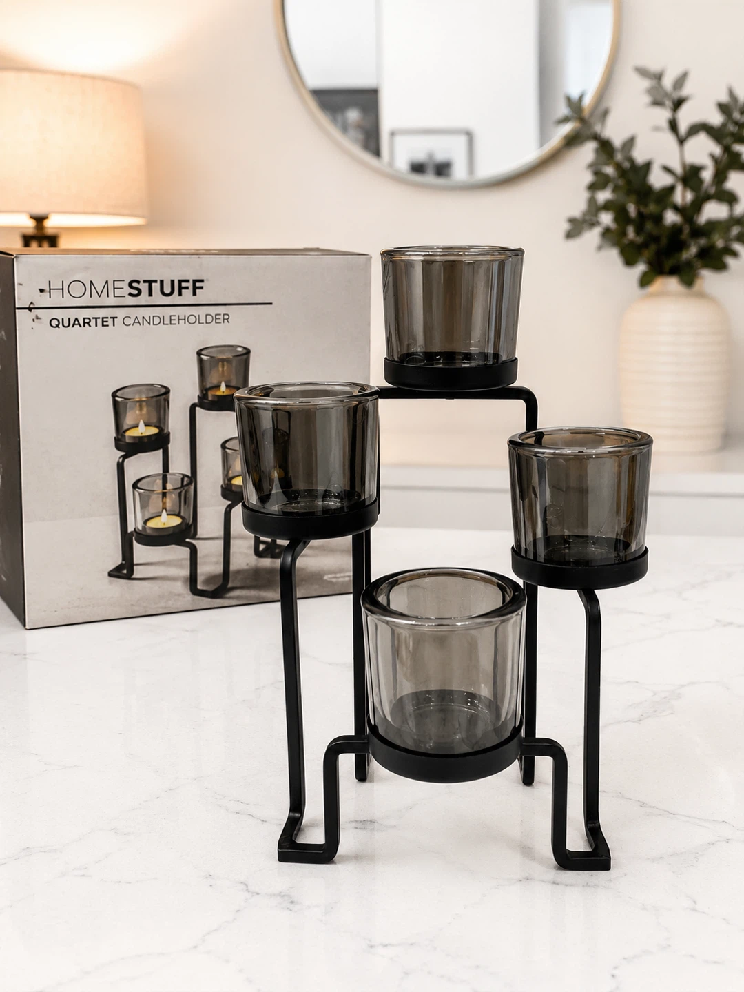 Elegant Smoked Glass Candle Holder Centerpieces