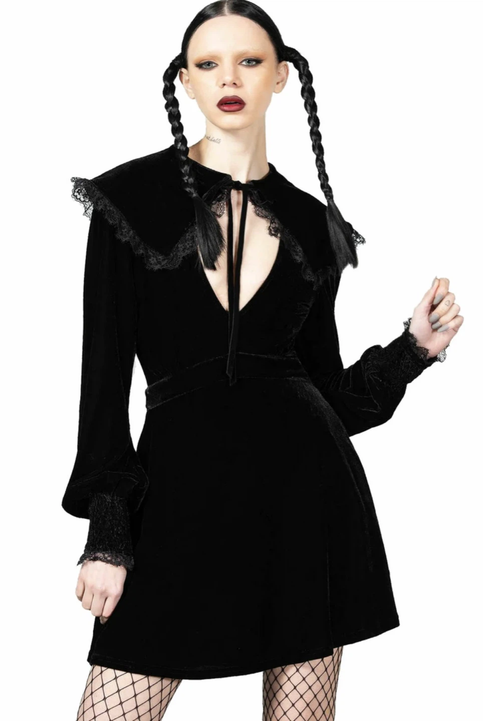 Killstar Black Velvet Lace Collar Dress