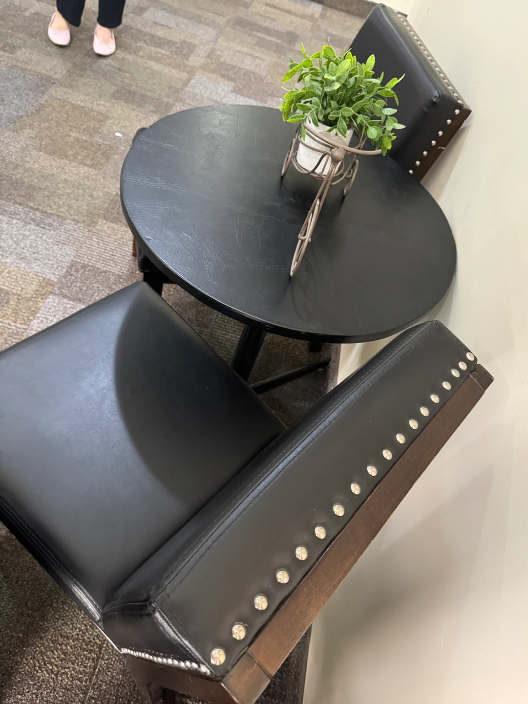 2 Black Faux Leather Chair with Nailhead Trim and Table - photo 4