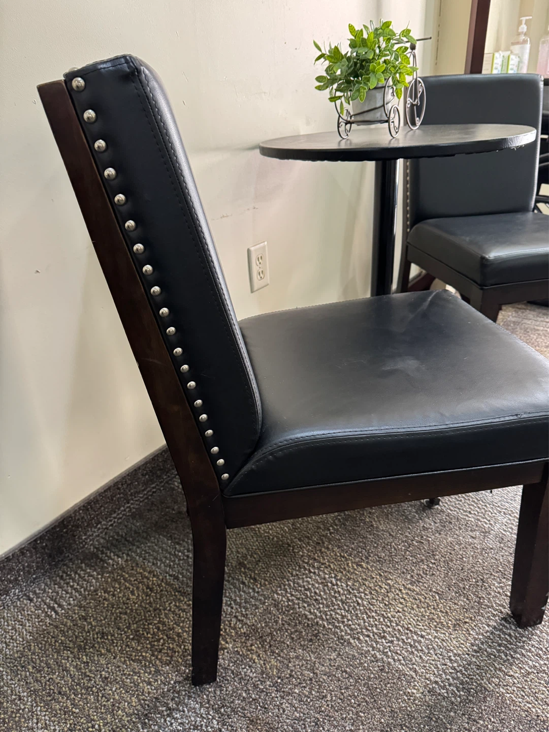 2 Black Faux Leather Chair with Nailhead Trim and Table - photo 2