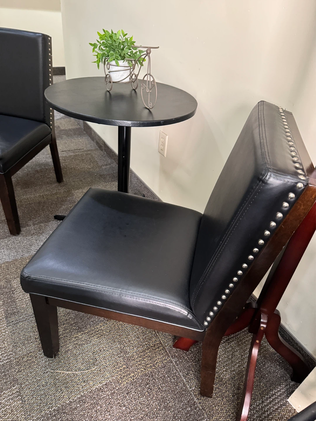 2 Black Faux Leather Chair with Nailhead Trim and Table - photo 3