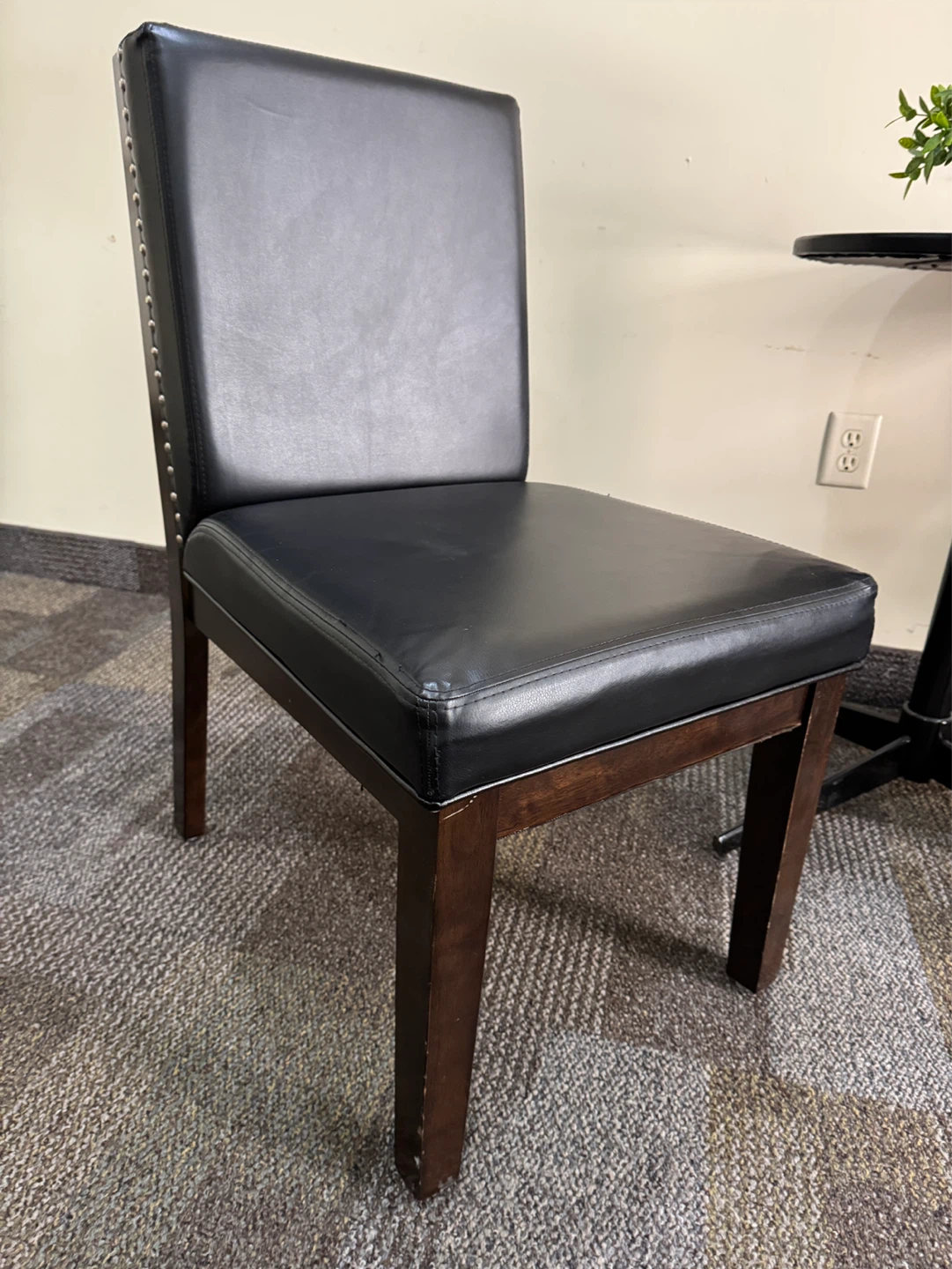 2 Black Faux Leather Chair with Nailhead Trim and Table - photo 5