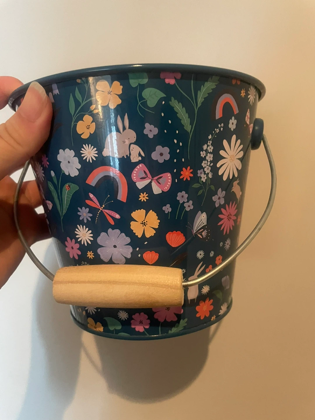 Floral Bunny Metal Pail