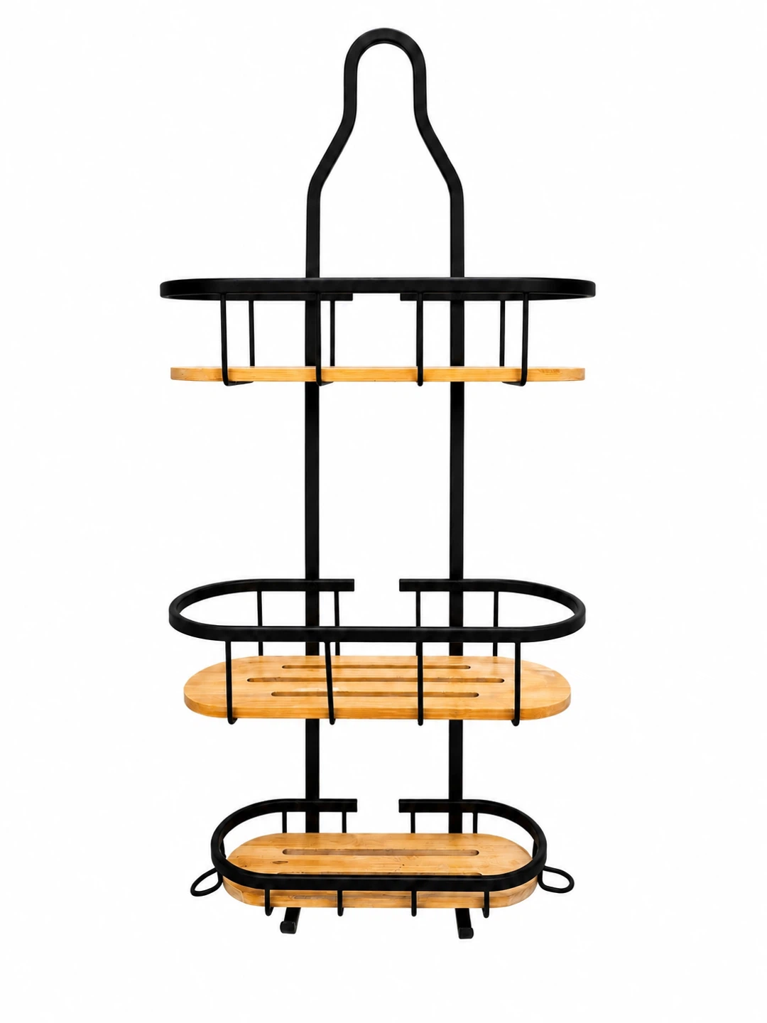 3-Tier Black Metal and Bamboo Shower Caddy