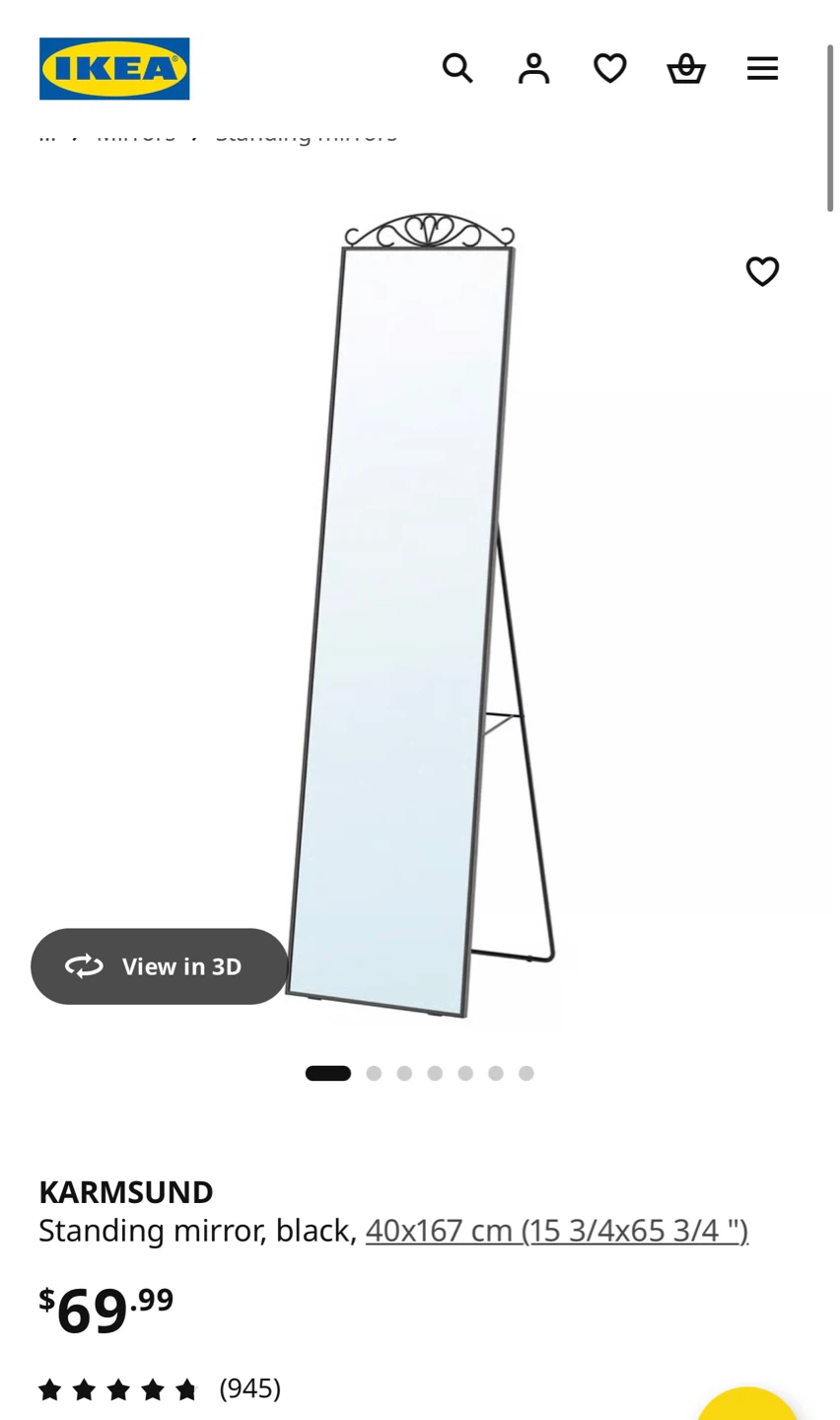 IKEA KARMSUND Standing Mirror, Black, 40x167 cm - photo 2