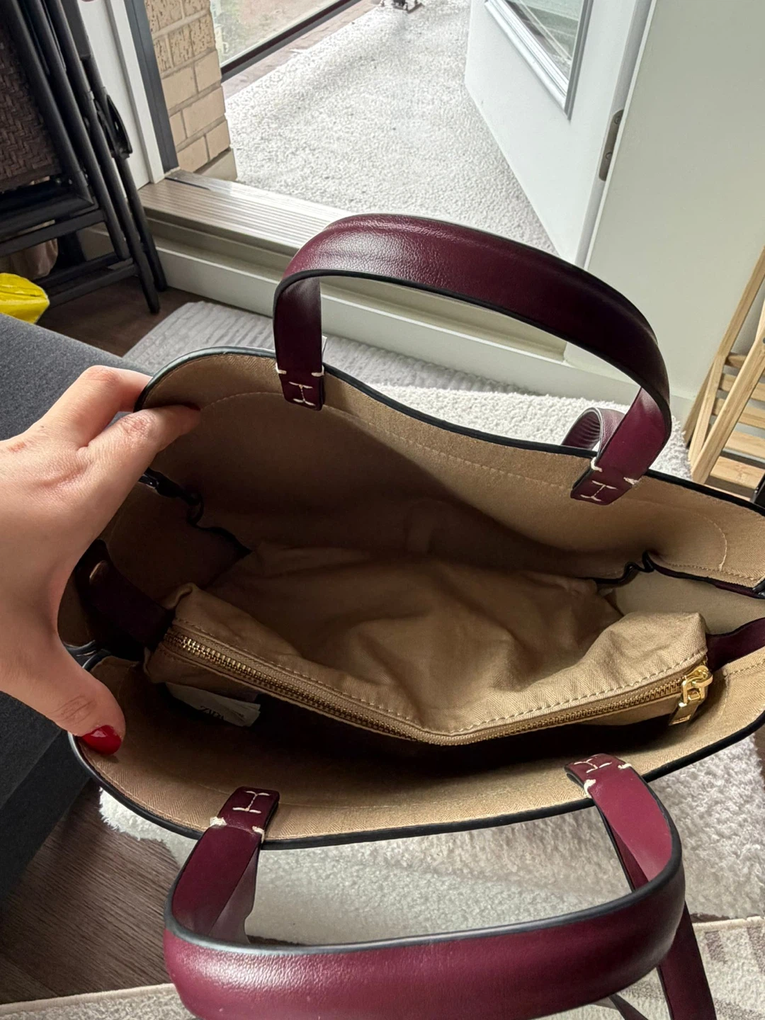 Zara Burgundy Leather Tote Bag - photo 2
