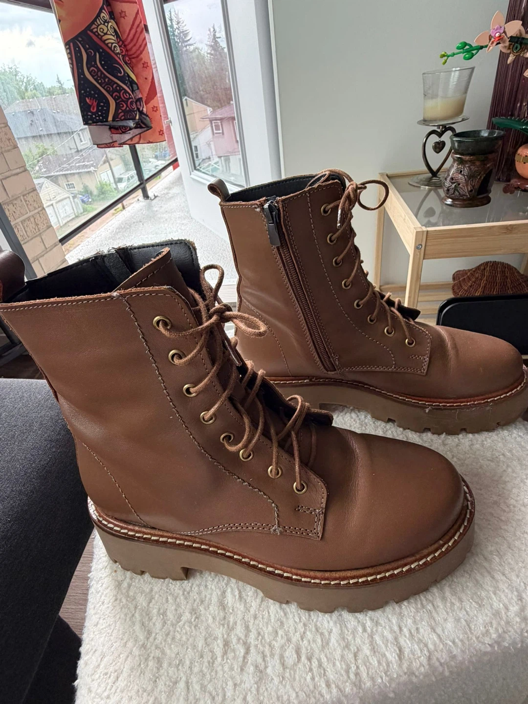 Brown Leather Lace-Up Combat Boots