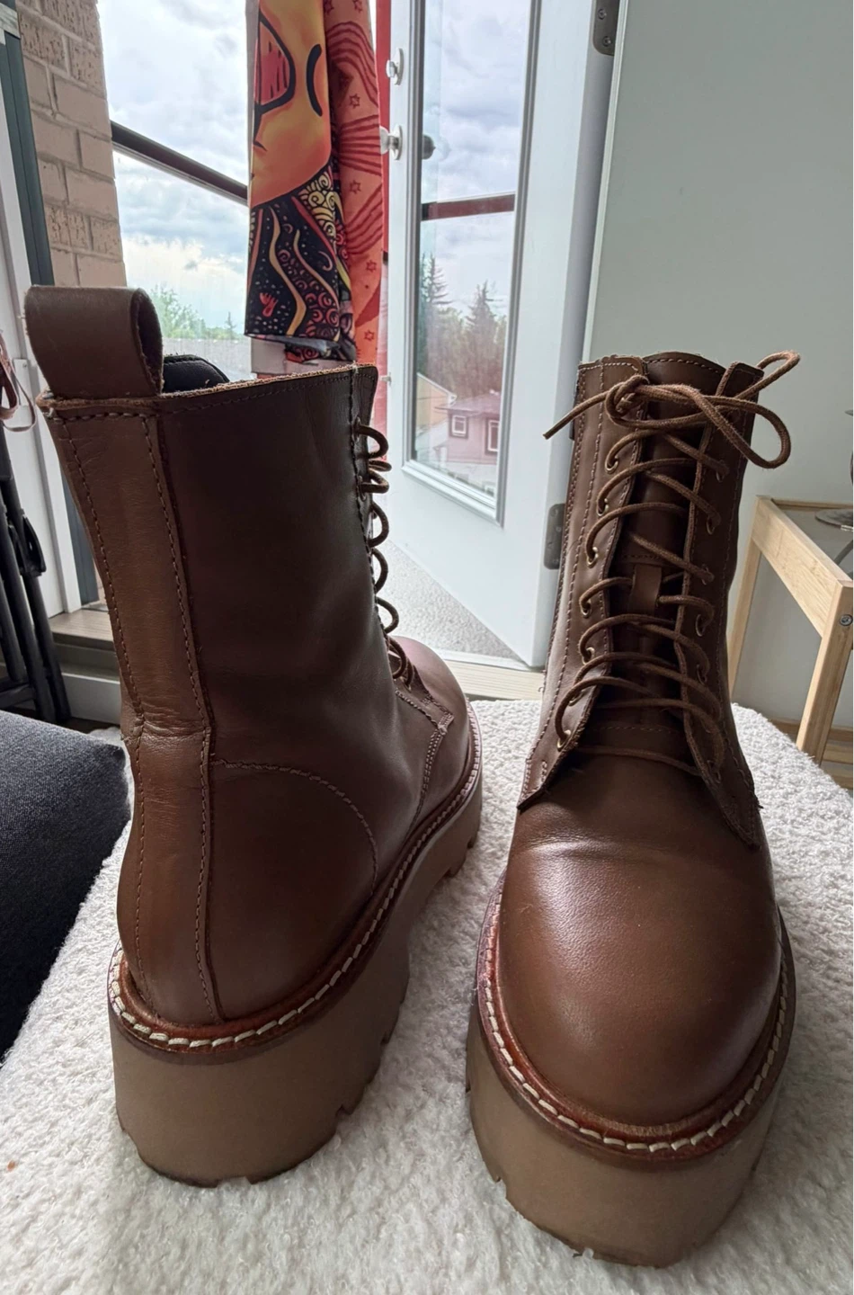 Brown Leather Lace-Up Combat Boots - photo 3