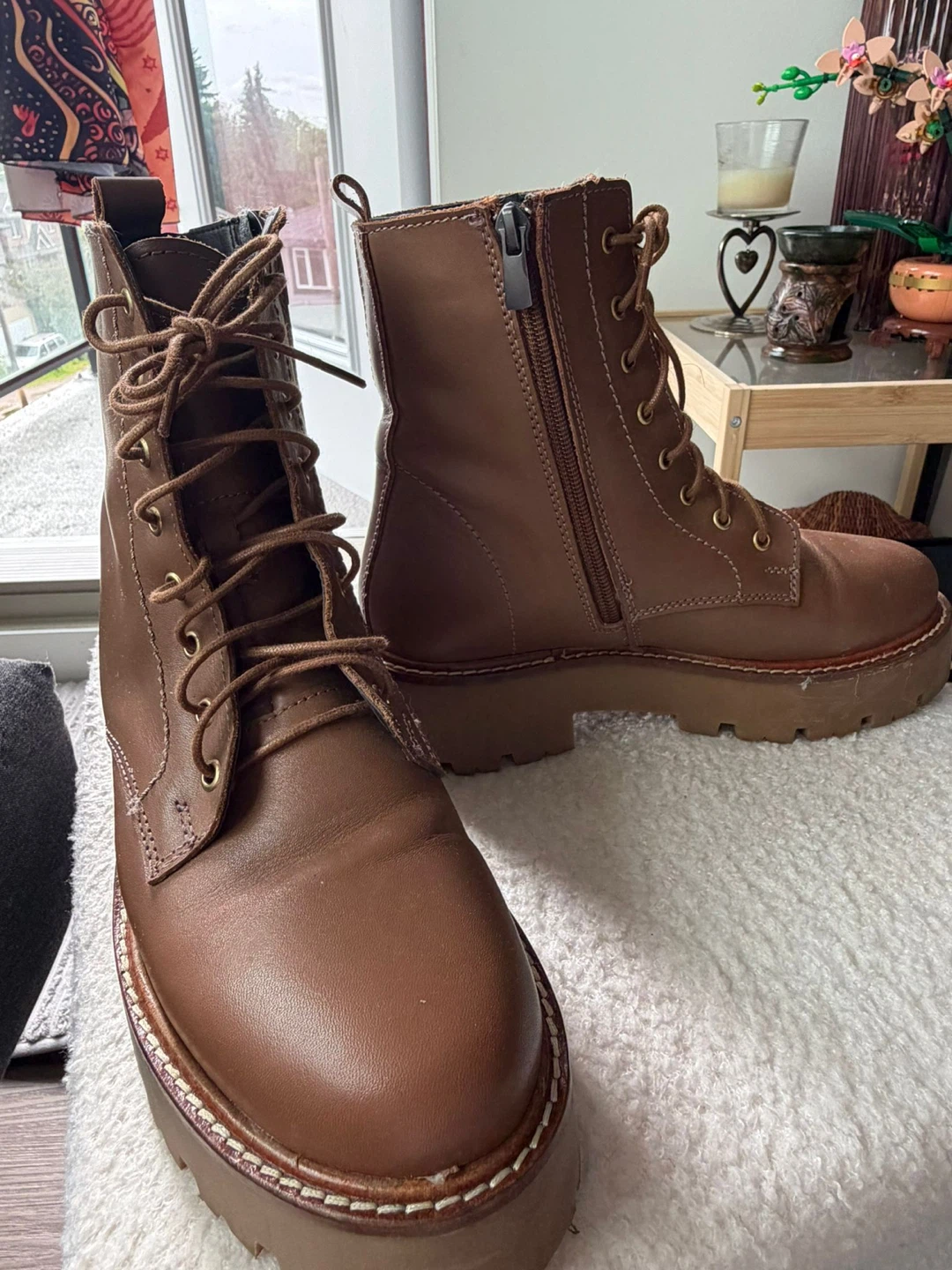 Brown Leather Lace-Up Combat Boots - photo 5
