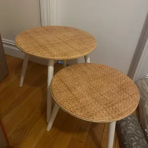 Set of 2 Round Woven Top Side Tables