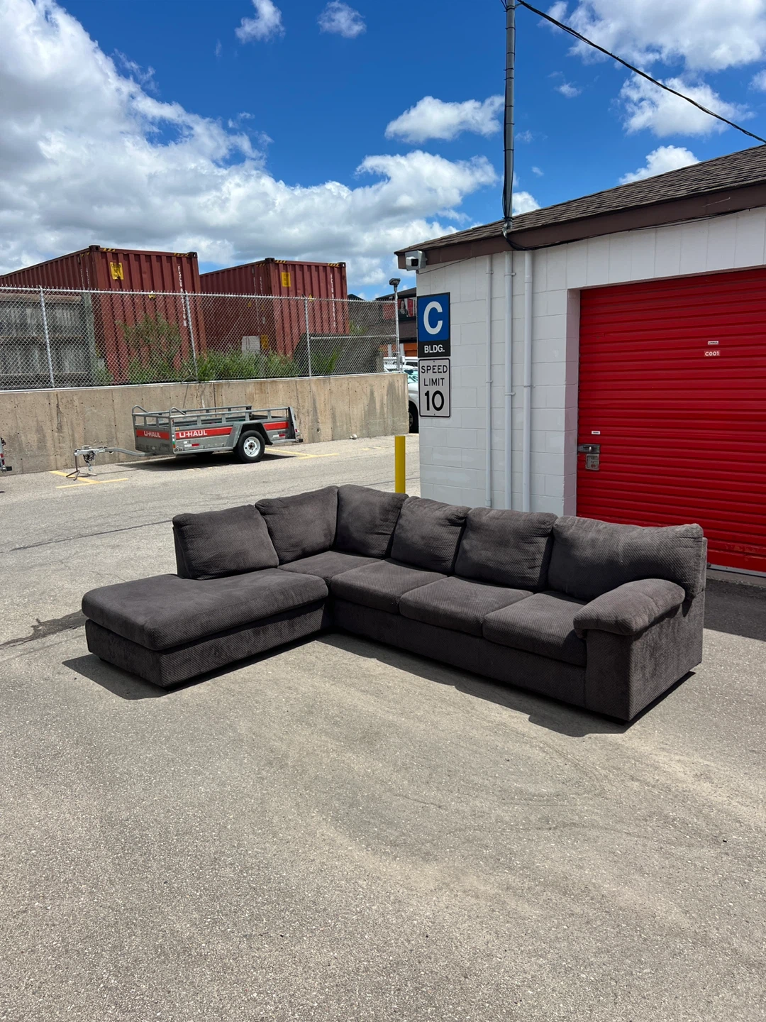 Dark Grey Fabric L Sectional Can also deliver it for free