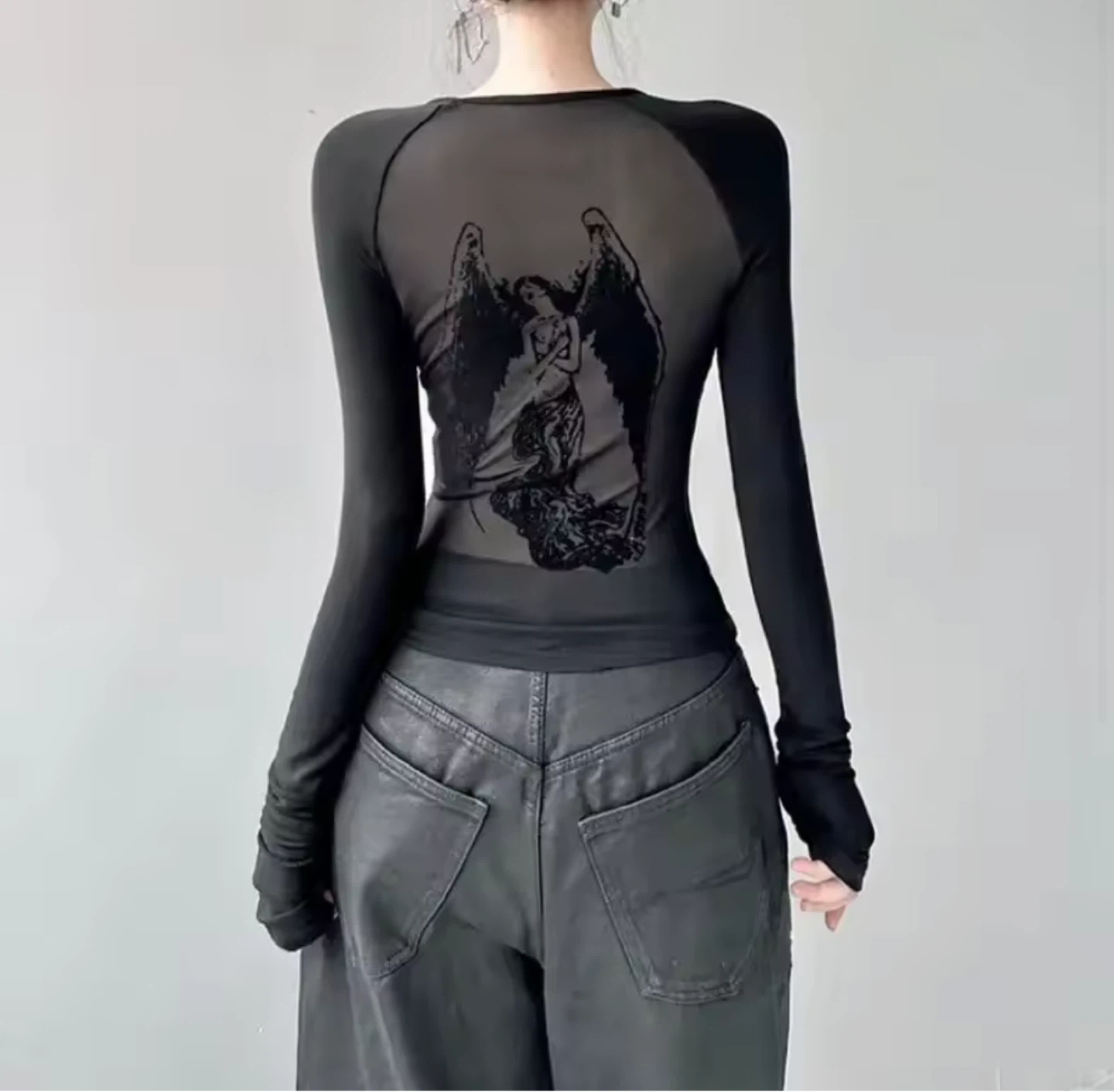 Black Long Sleeve Top with Angel Graphic - photo 4