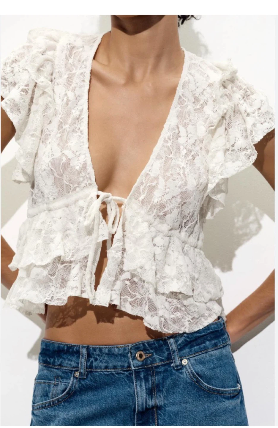 Zara  Lace Ruffle Tie-Front Top ⚽ - photo 2
