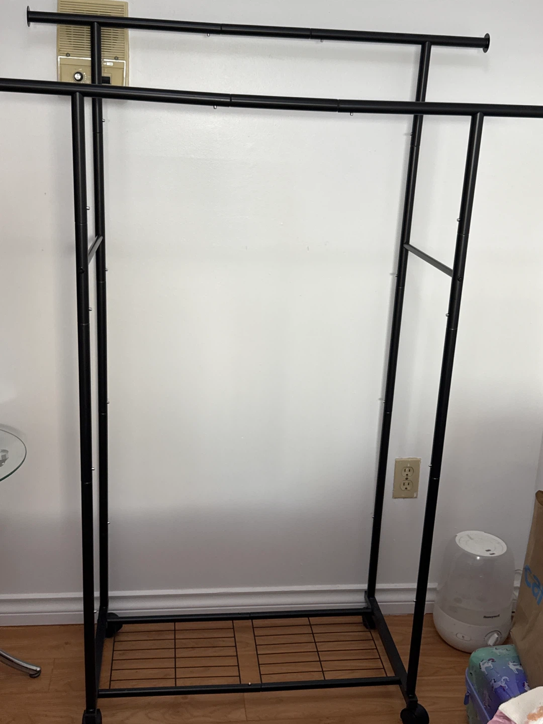Black Double Garment Rack with Bottom Shelf