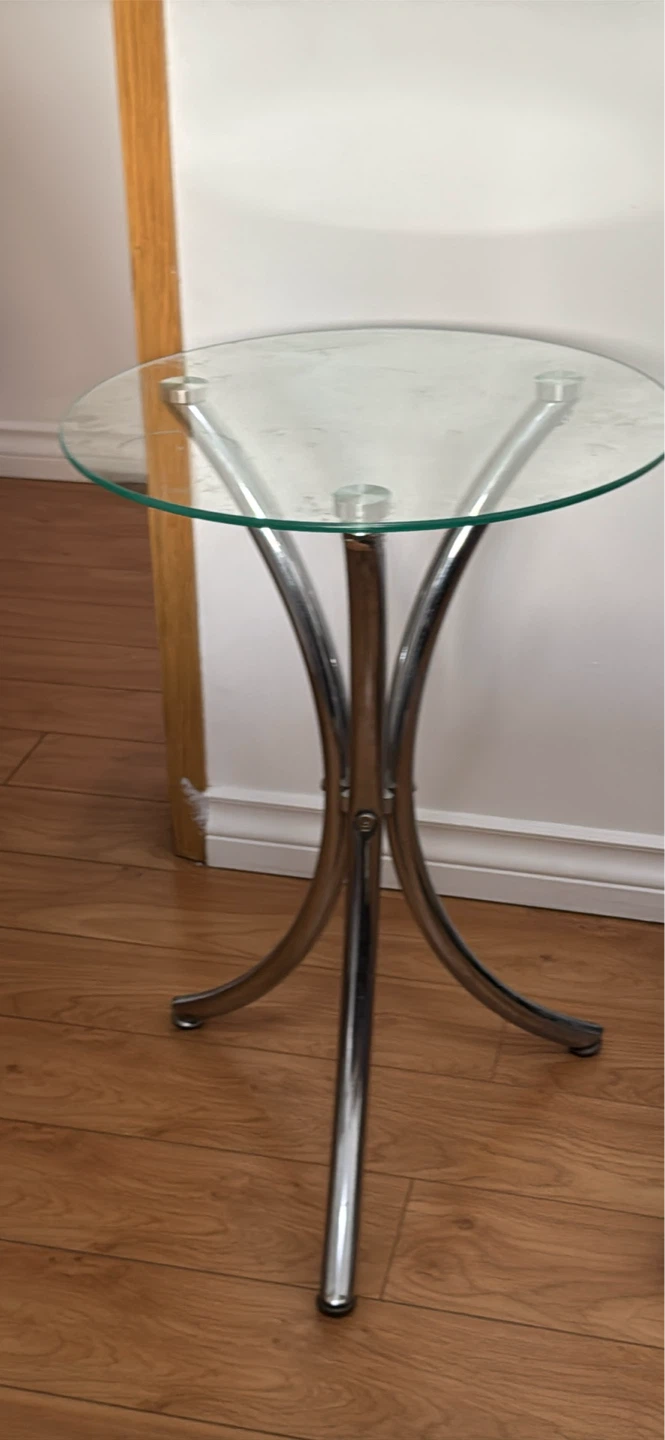Glass top side table with chrome base