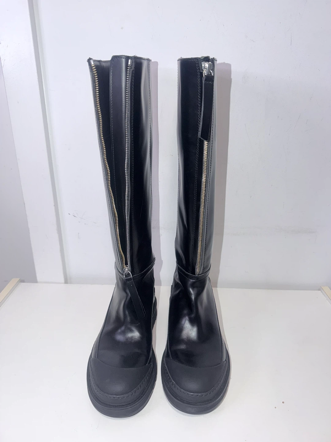 Black Leather Tall Zipper Boots