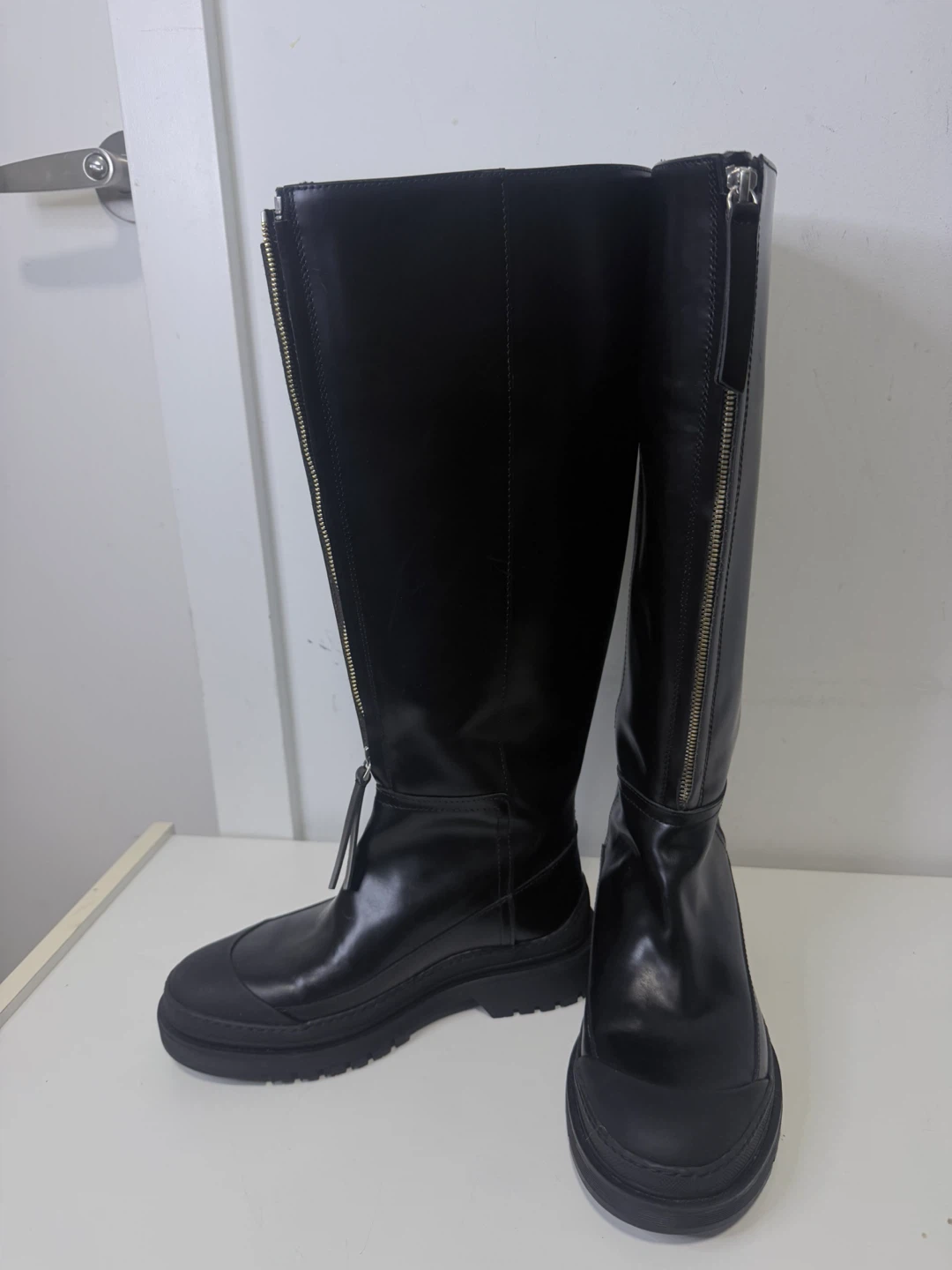 Black Leather Tall Zipper Boots - photo 2