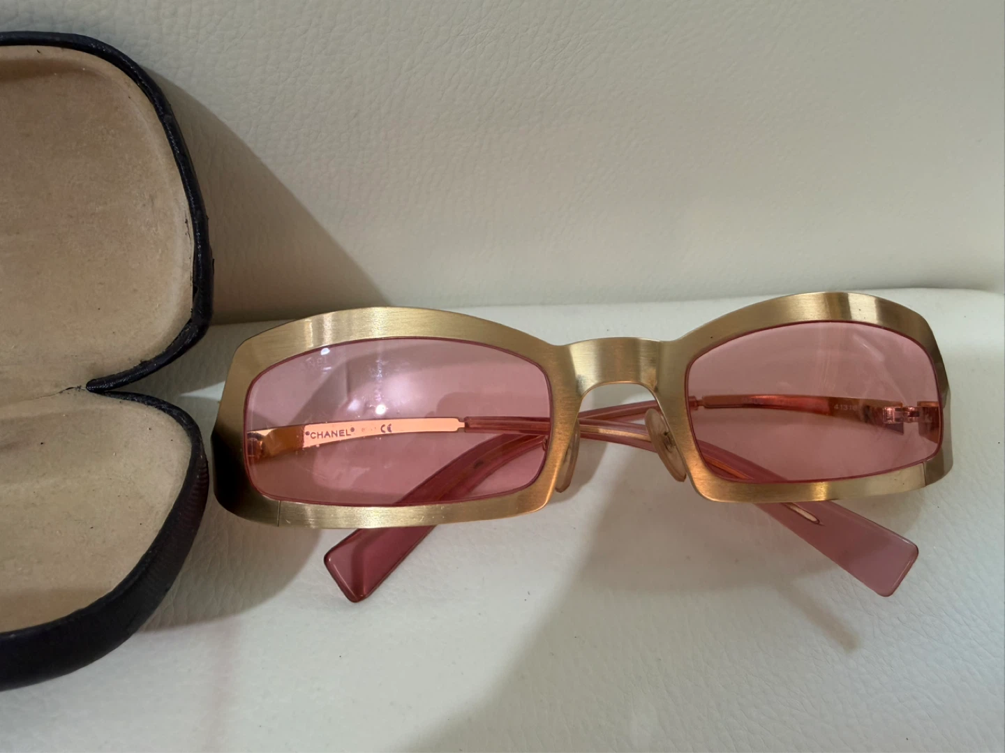 CHANEL Sunglasses Pink Lenses Gold Frame with Case