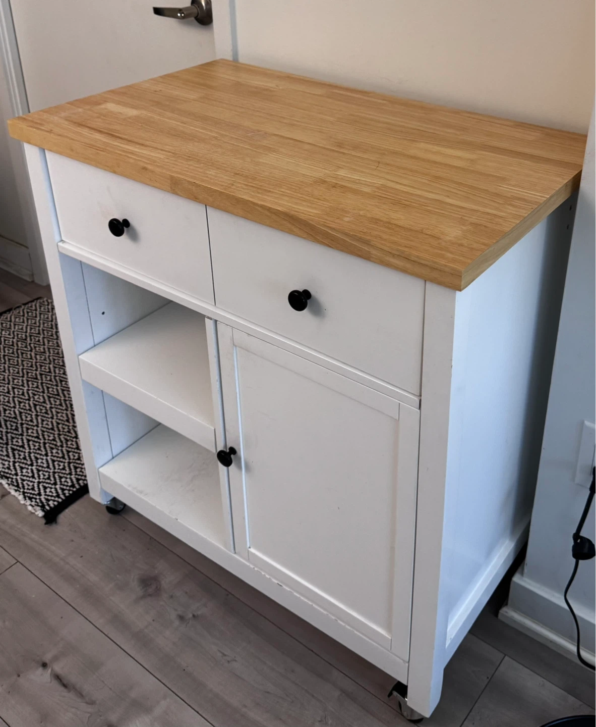 White Kitchen Cart with Wooden Top - photo 2