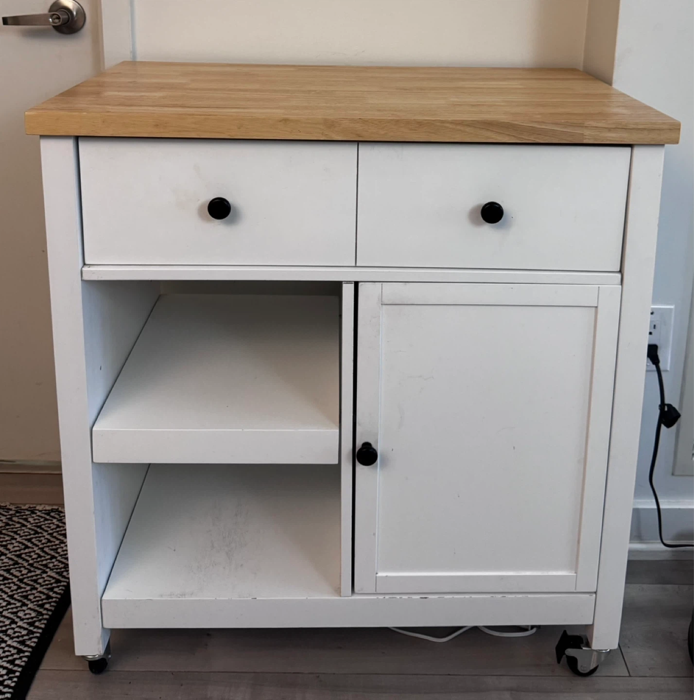 White Kitchen Cart with Wooden Top - photo 3