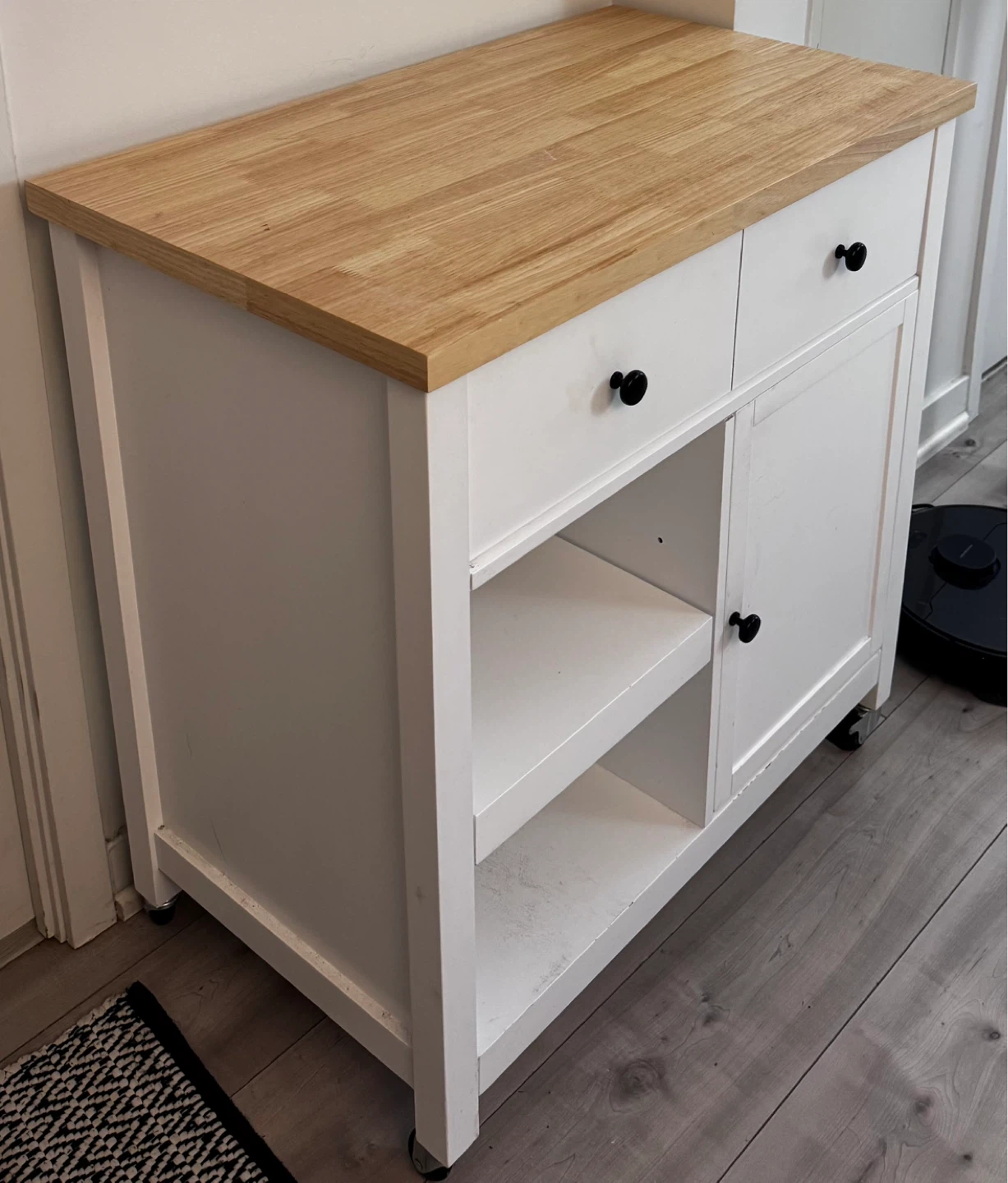 White Kitchen Cart with Wooden Top