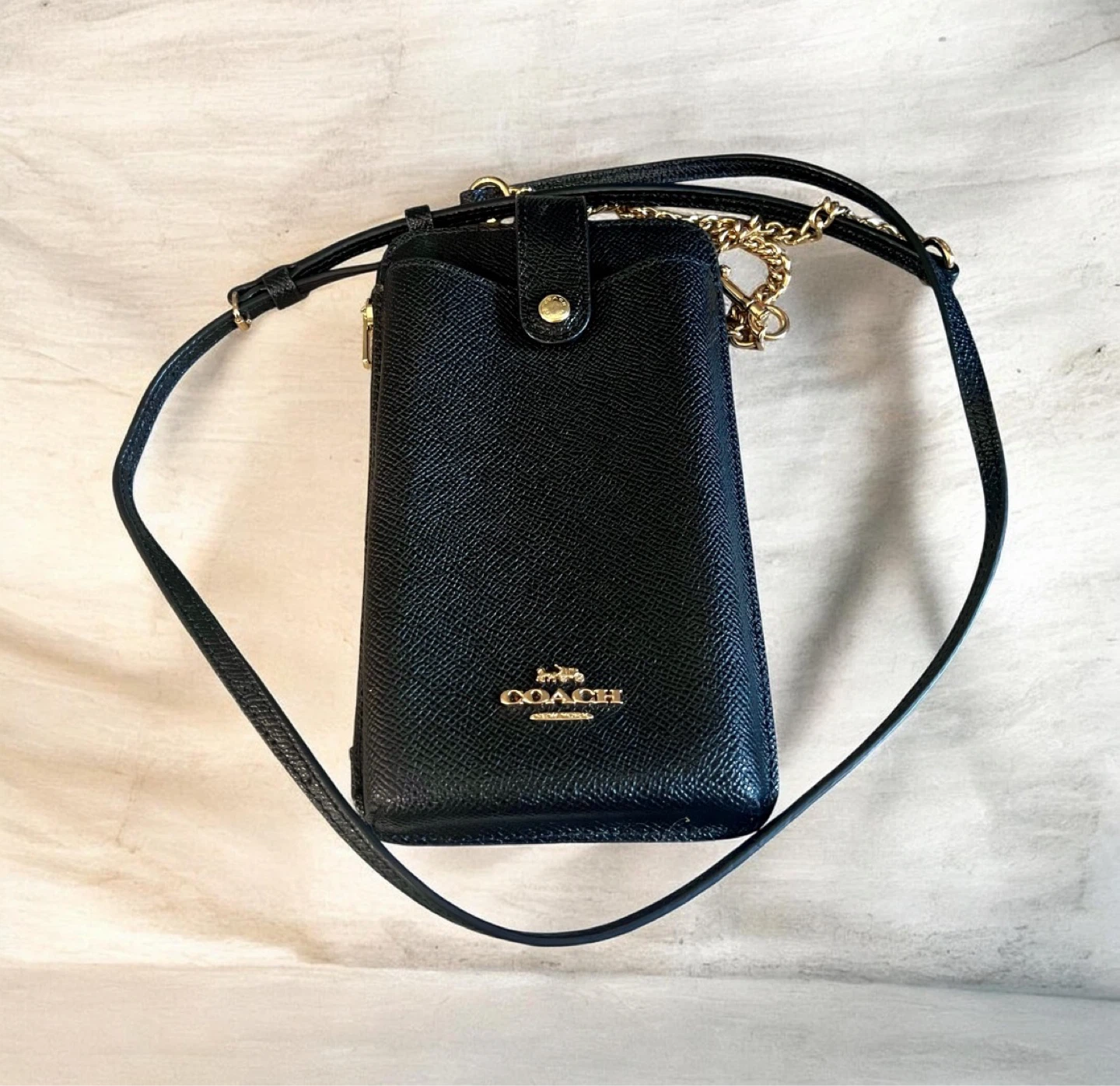 Coach North/South Phone Crossbody – Black with Gold Hardware