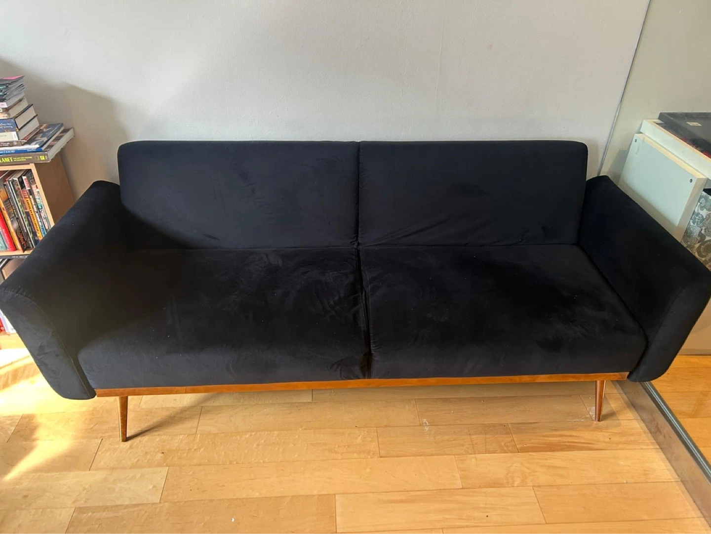 Black Velvet Futon with Wooden Legs