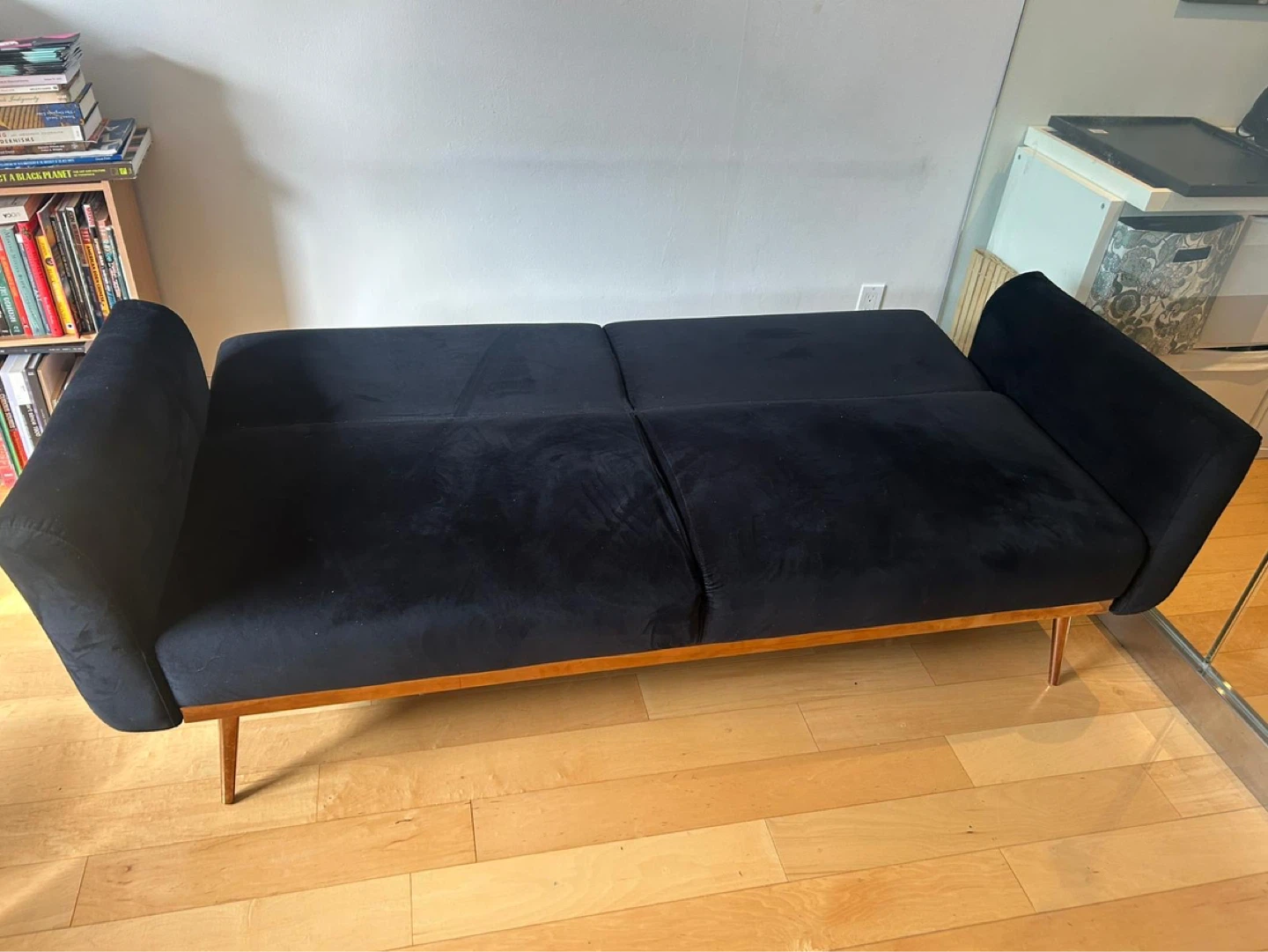 Black Velvet Futon with Wooden Legs - photo 2