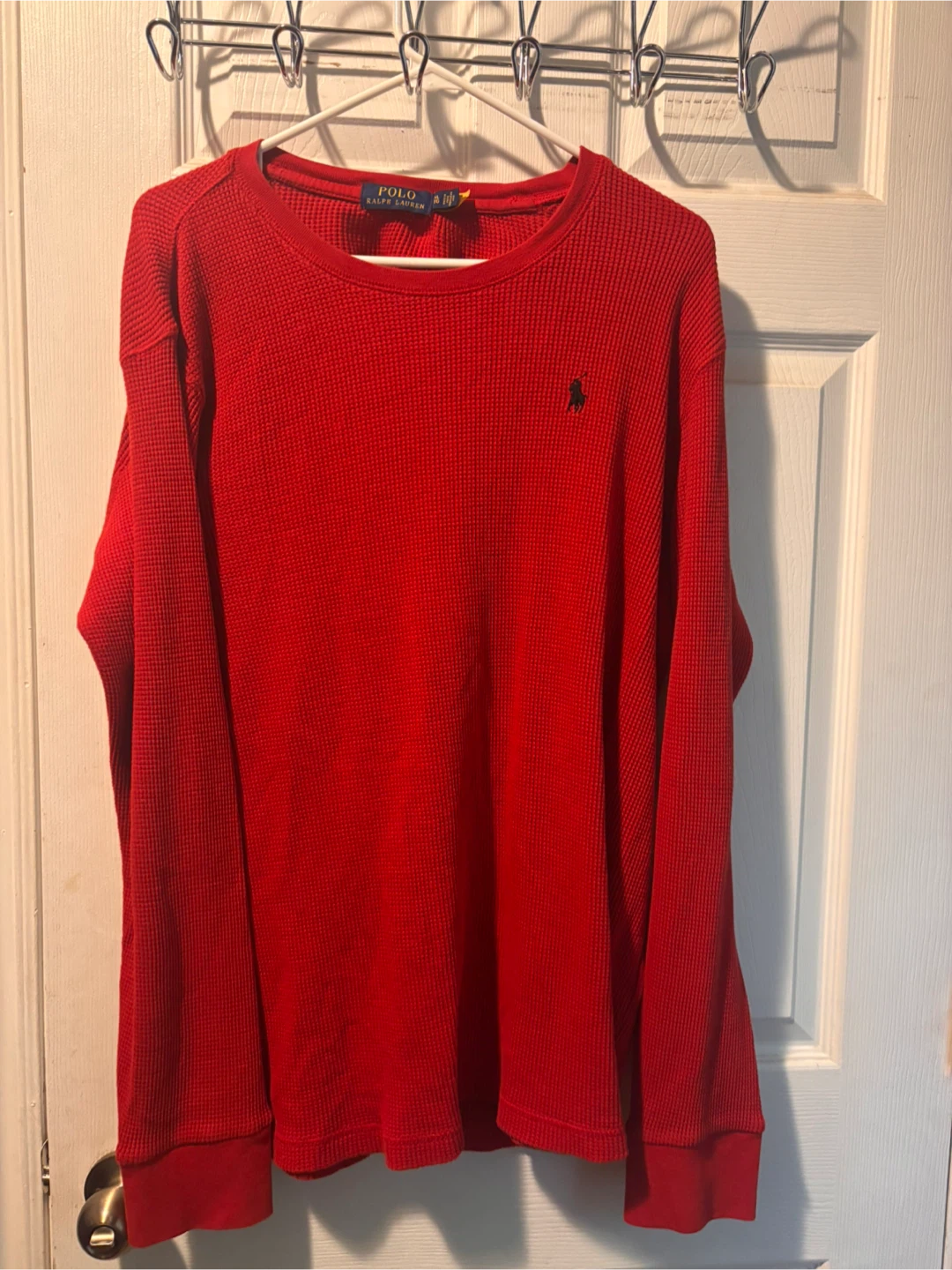 Polo Ralph Lauren Red Waffle Knit Long Sleeve Shirt XL