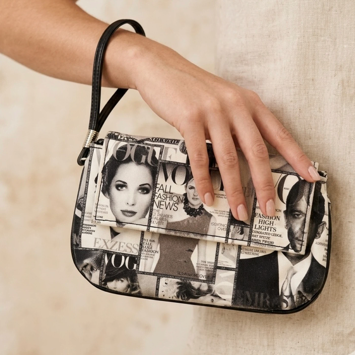 Vintage Y2K Magazine Print Mini Purse Clutch Crossbody Bag