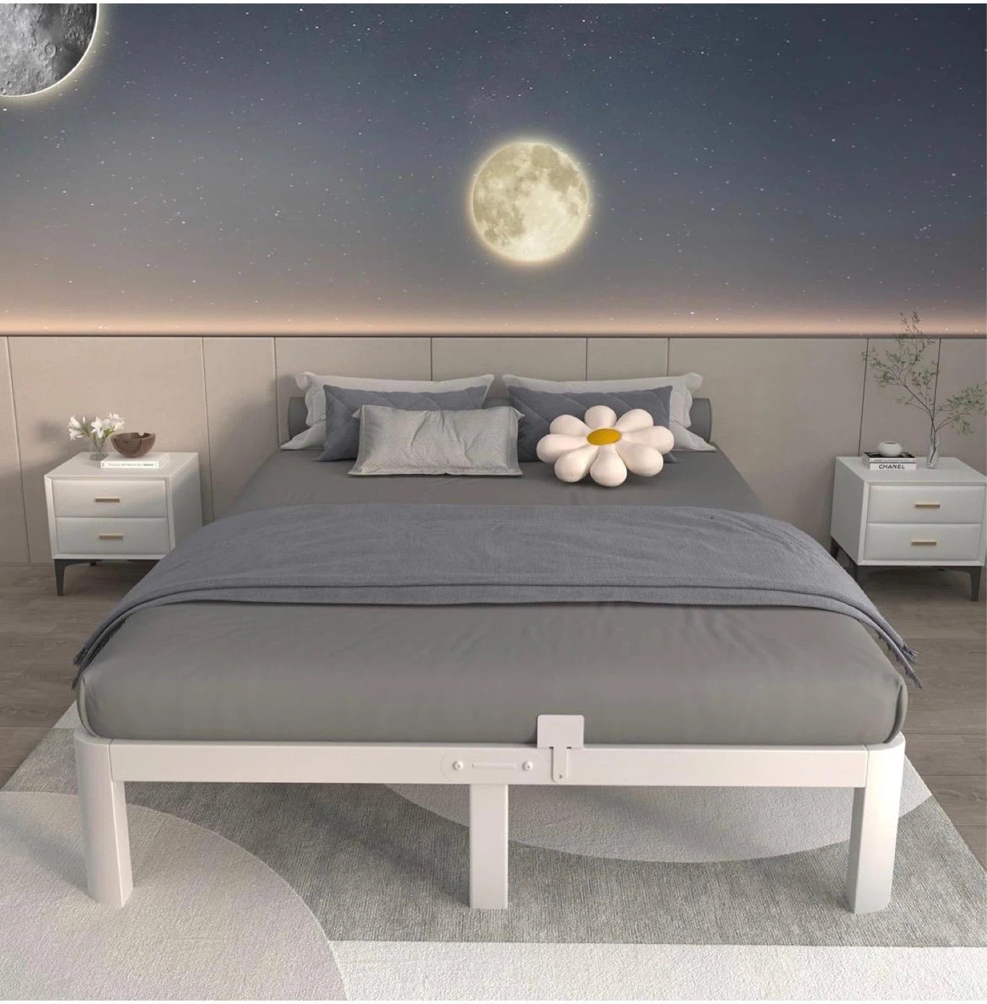 White Full size Metal Bed Frame with Headboard - Queen Size - photo 3