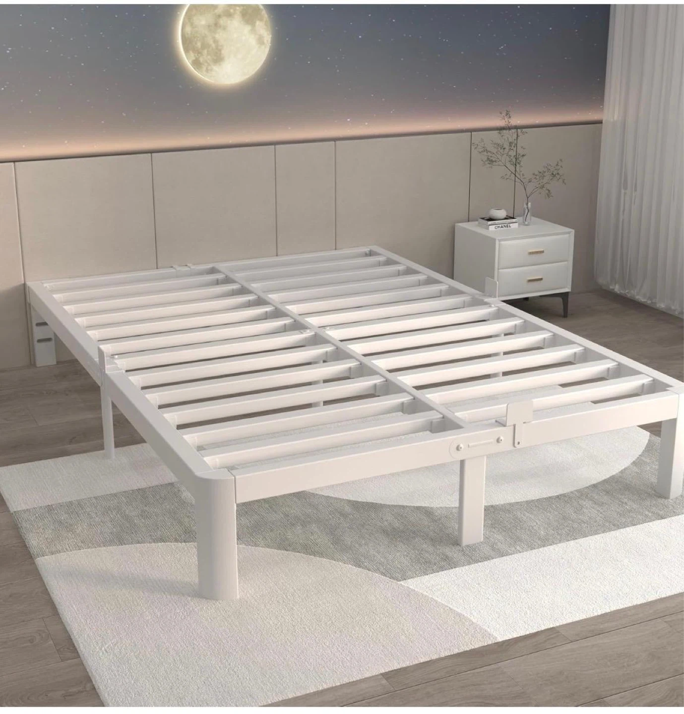 White Full size Metal Bed Frame with Headboard - Queen Size