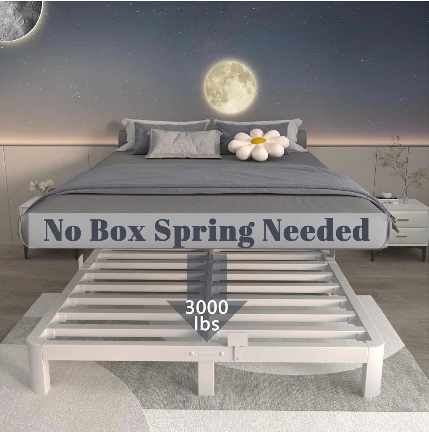 White Full size Metal Bed Frame with Headboard - Queen Size - photo 2