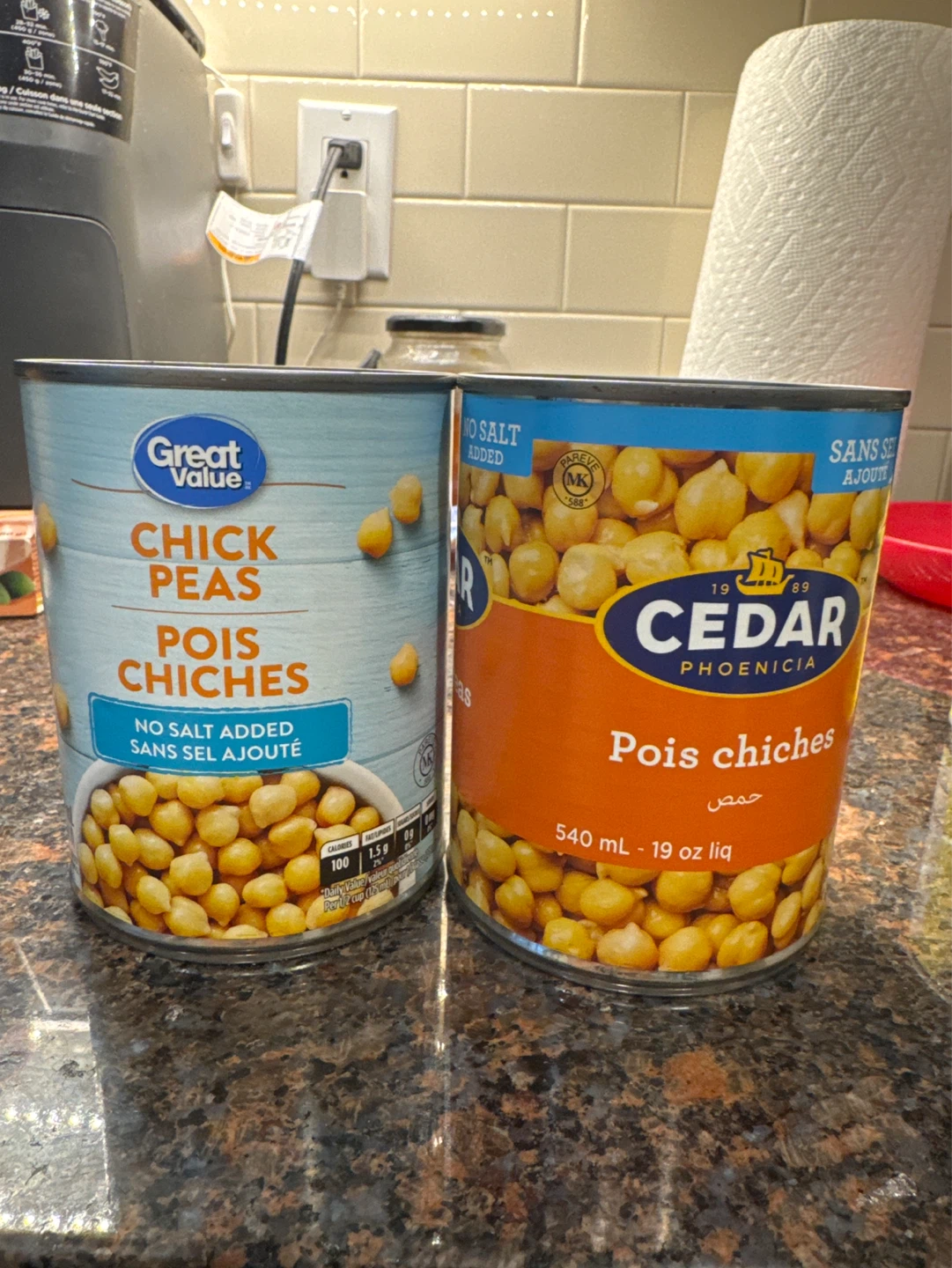Great Value & Cedar Chick Peas (2 cans)