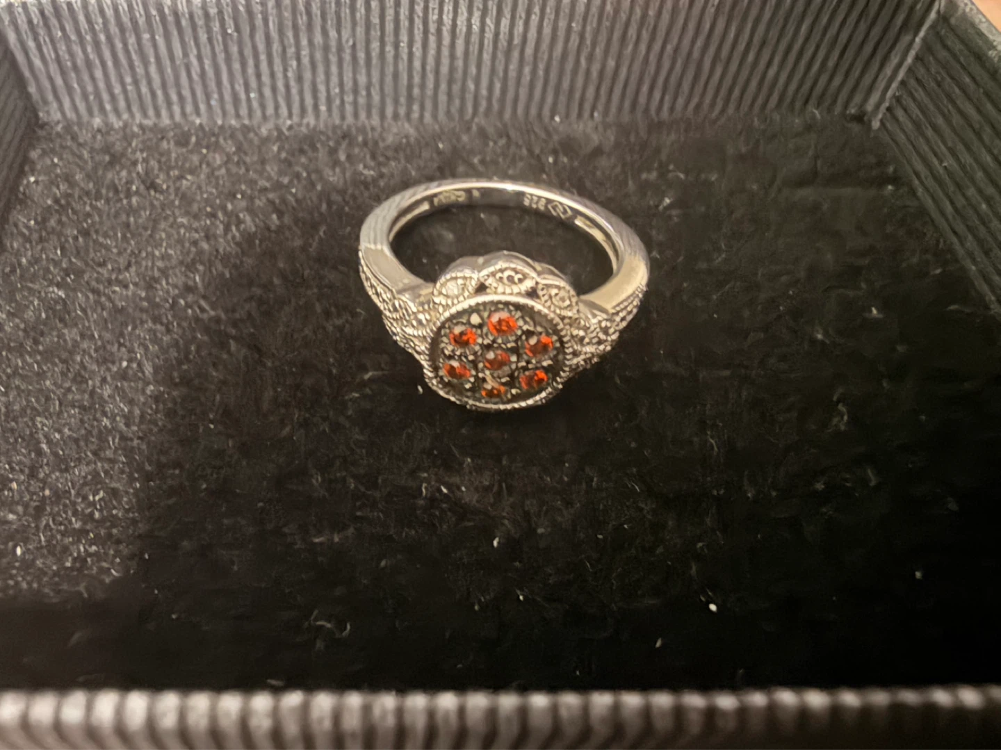 Sterling Silver 925  Ring with Red diamonds size 6