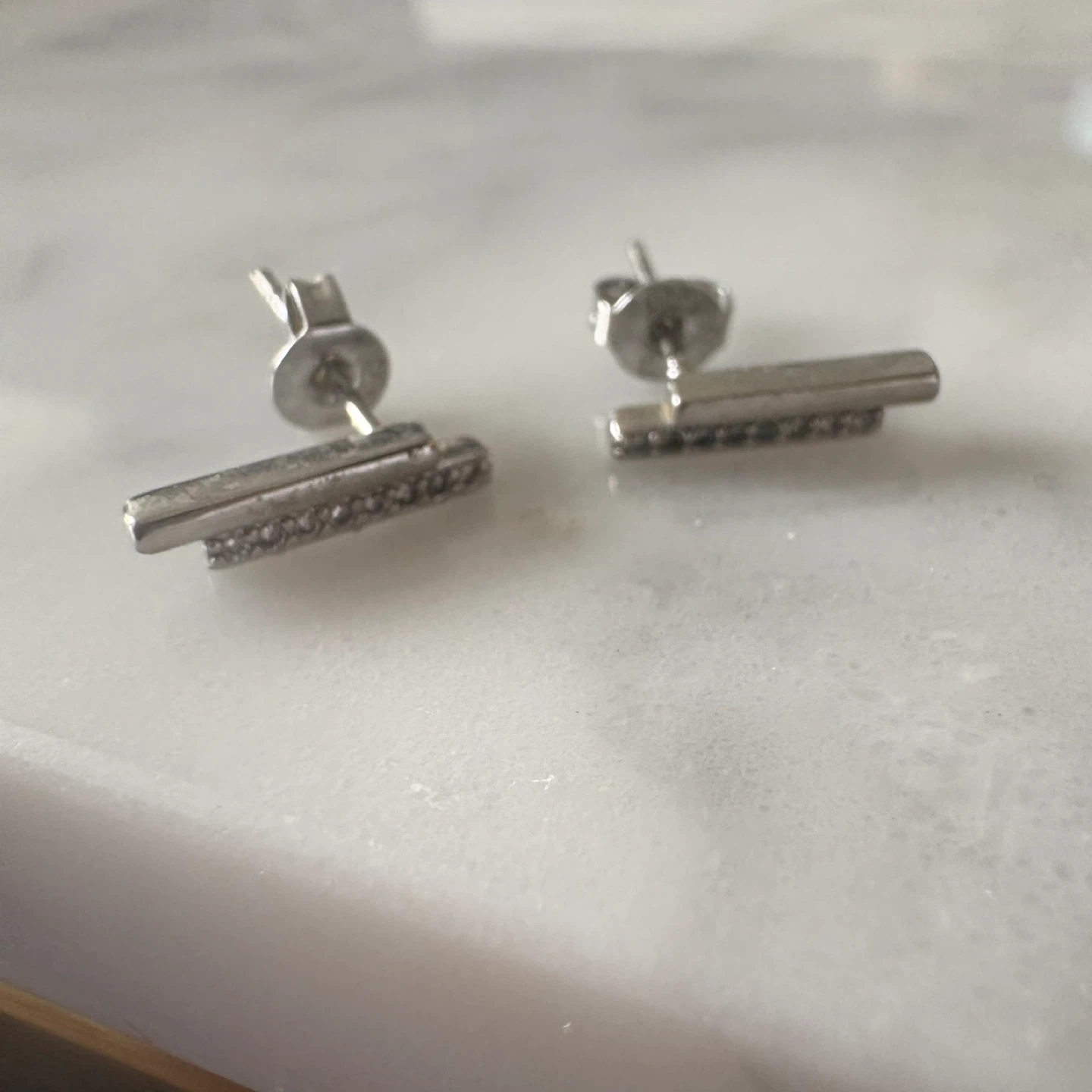 Sterling silver Bar Stud Earrings with Rhinestones