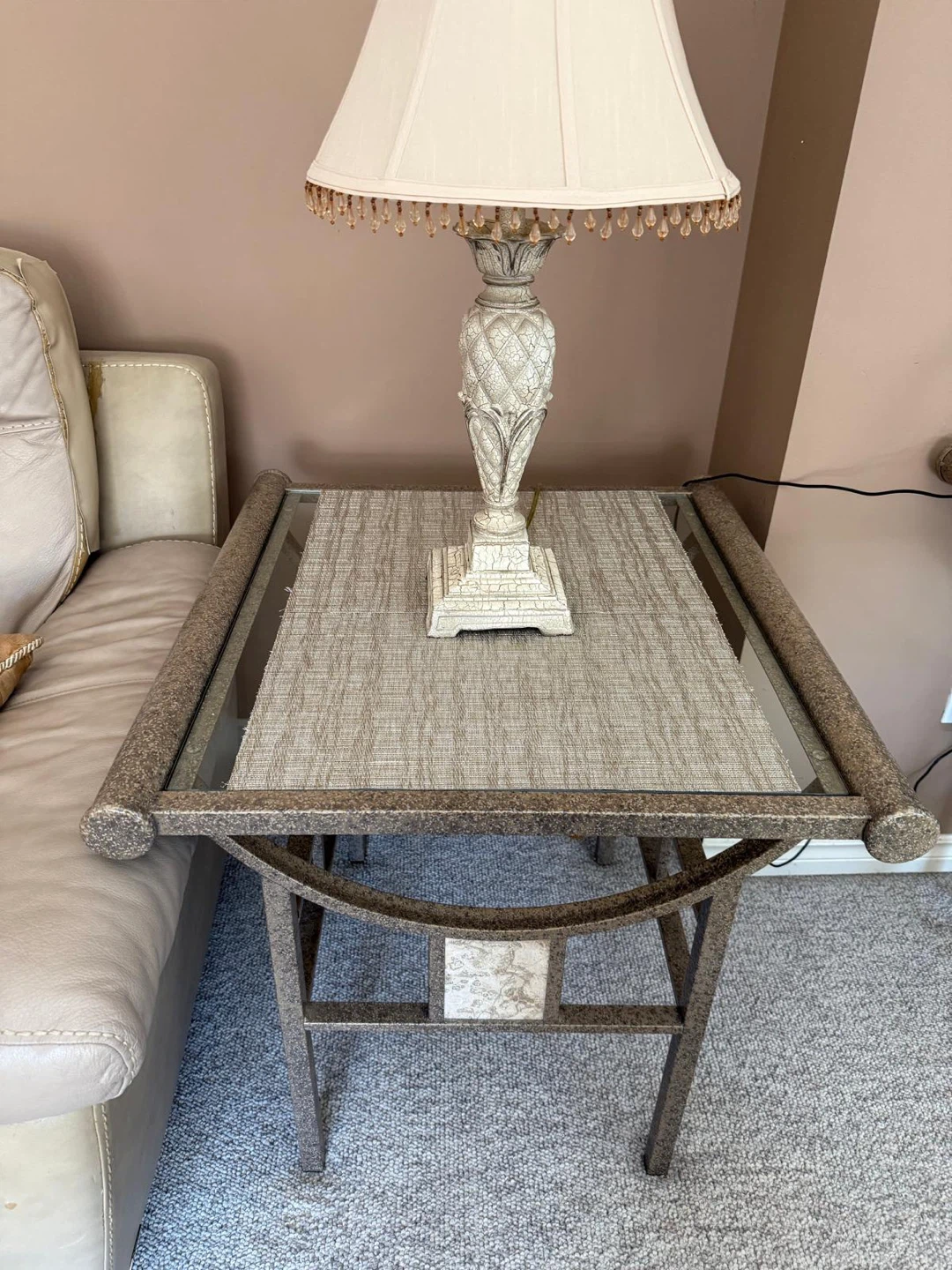 Metal Frame Coffee Table with Tile and Glass Top - photo 2