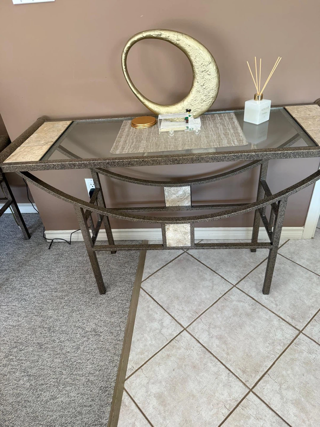 Metal Frame Coffee Table with Tile and Glass Top - photo 3