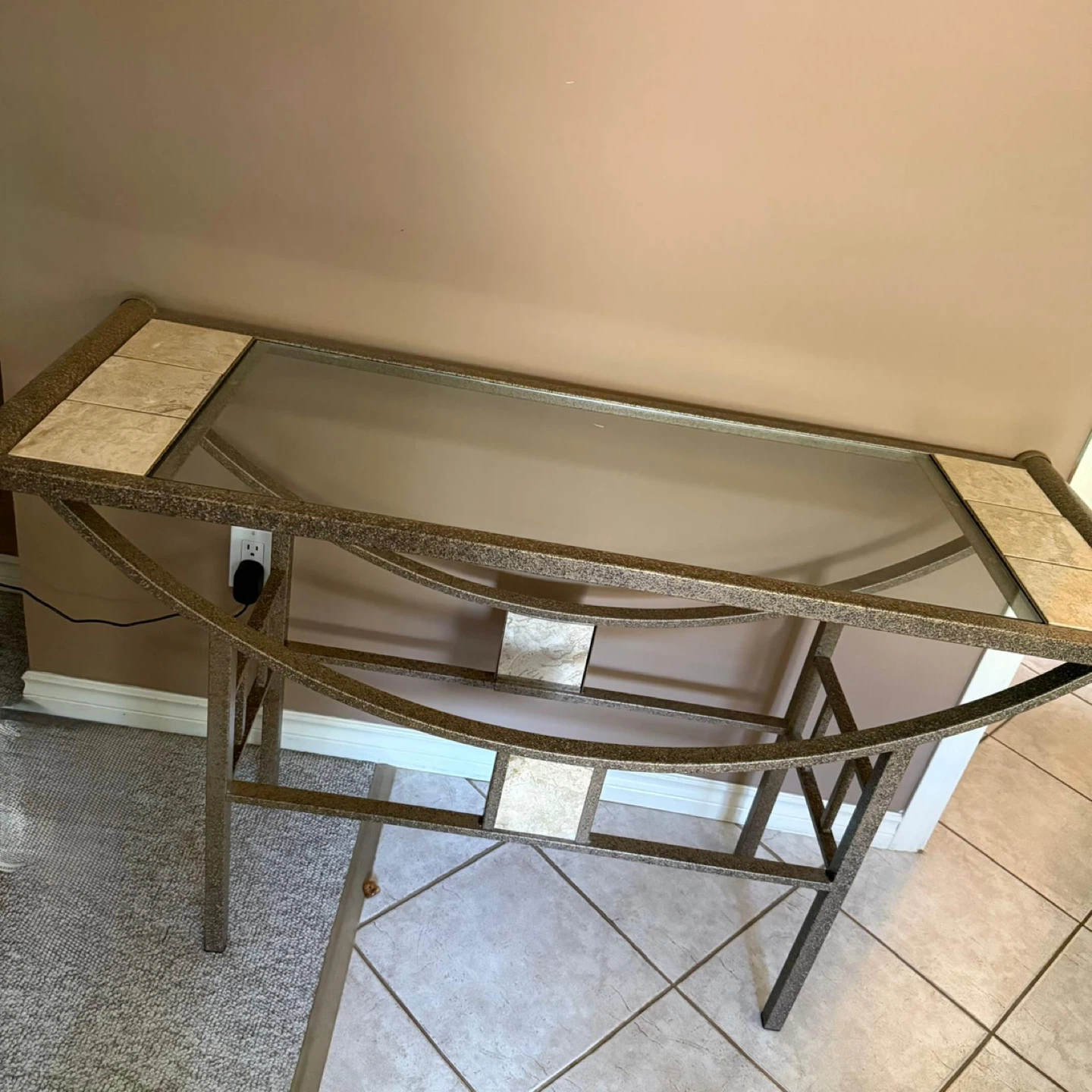 Metal Frame Coffee Table with Tile and Glass Top - photo 5
