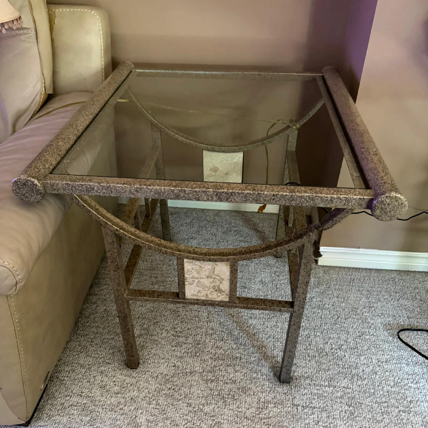 Metal Frame Coffee Table with Tile and Glass Top - photo 4