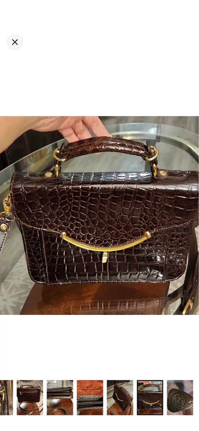 Chenson brand Brown Croc Embossed Handbag with Gold Accent