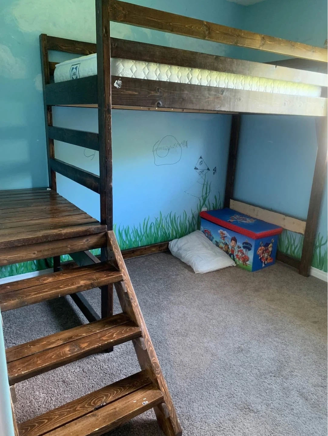 Custom Solid Wood Loft Bunk Bed - Twin Top, Double/Queen Bottom