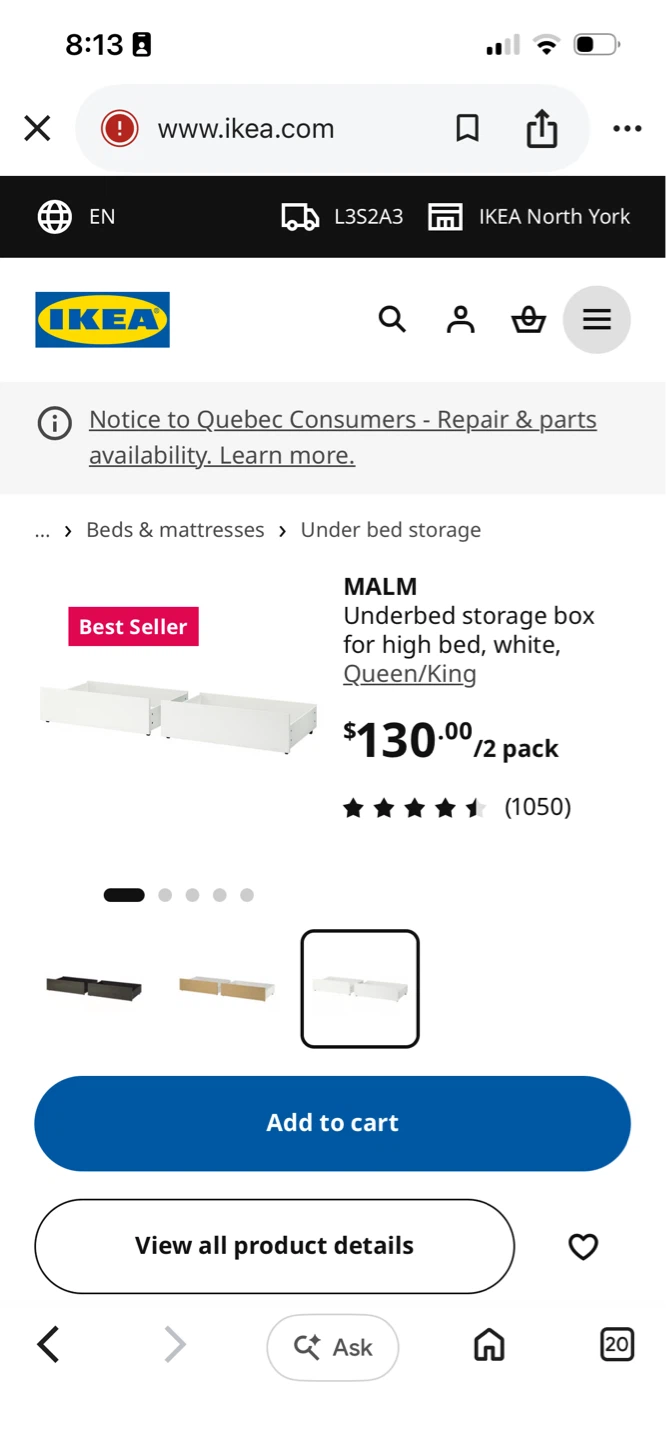 IKEA MALM Underbed Storage Box - White (4 pack)