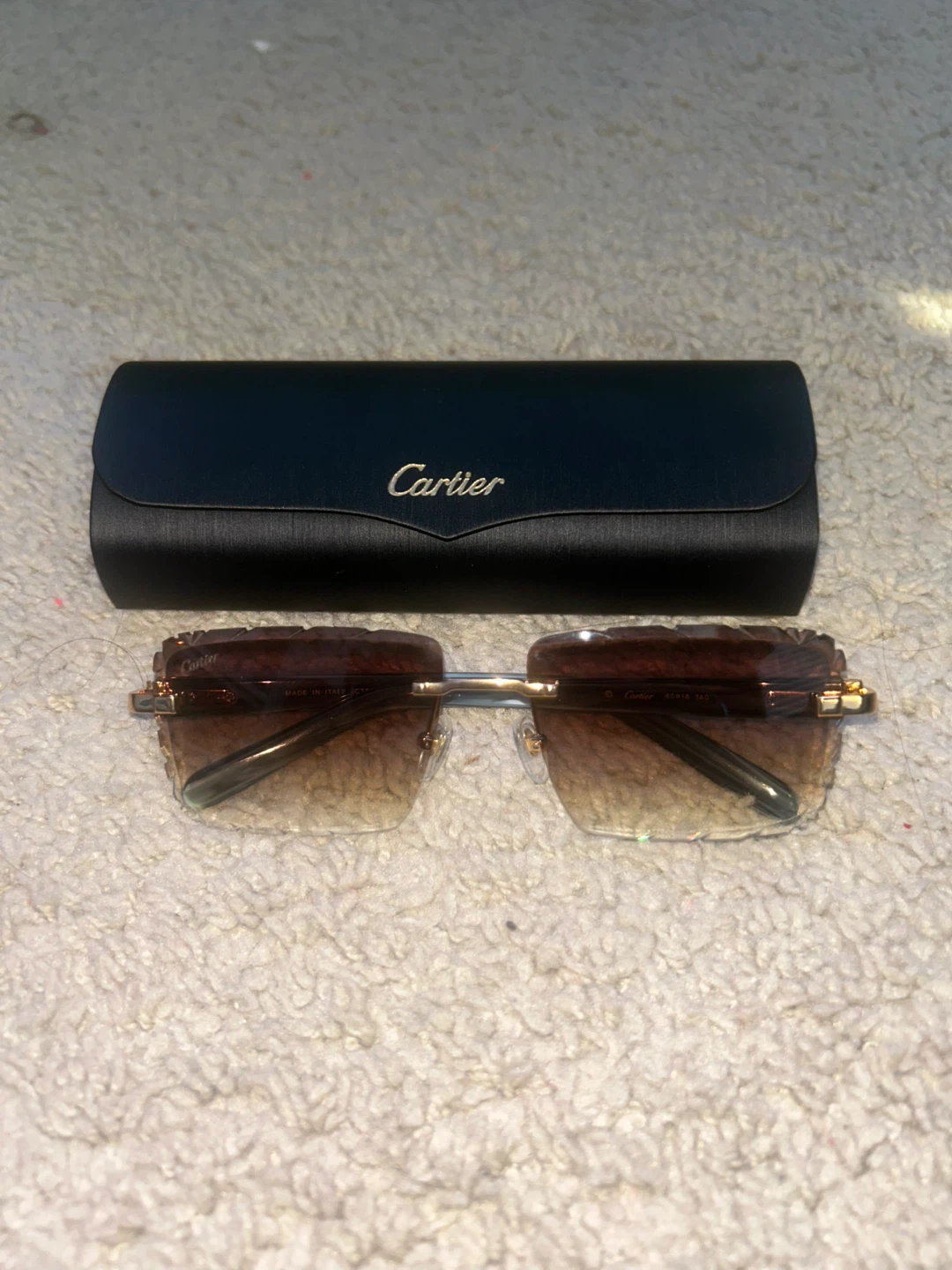 Cartier rimless brown diamond cut lenses