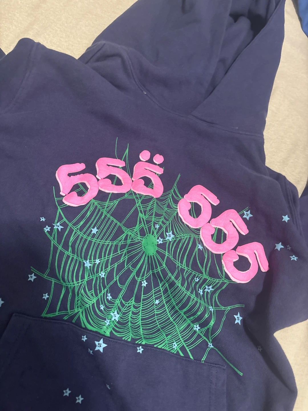 Navy Blue Hoodie with Spider Web Graphic